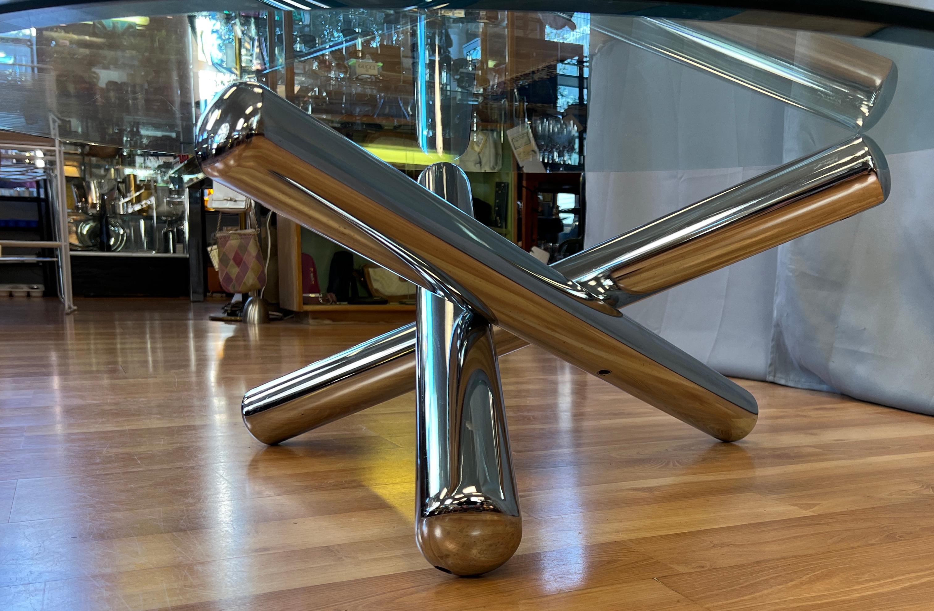 Late 20th Century Milo Baughman Large Round Chrome Jax Coffee Table