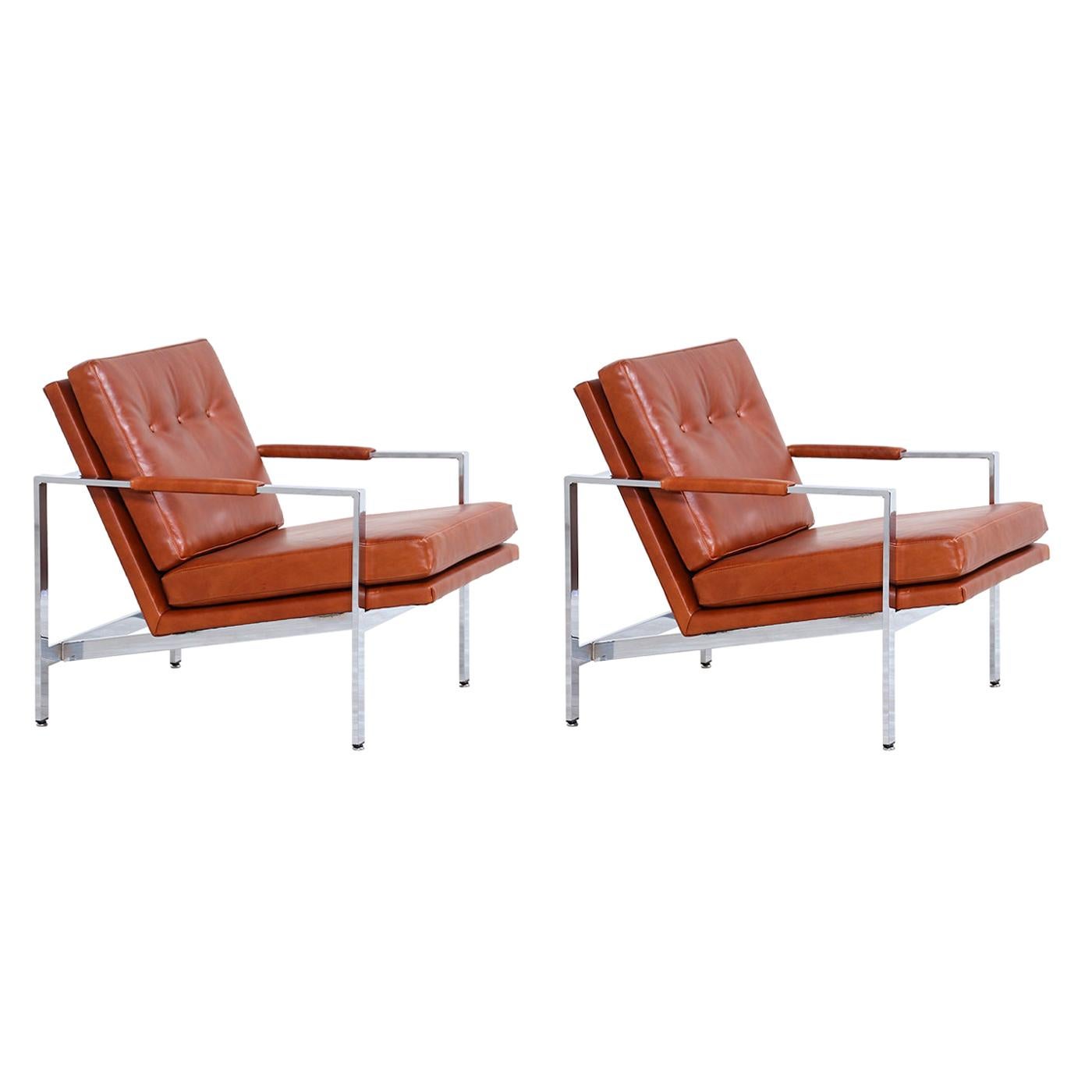 Milo Baughman Leather and Chrome Lounge Chairs for Thayer Coggin
