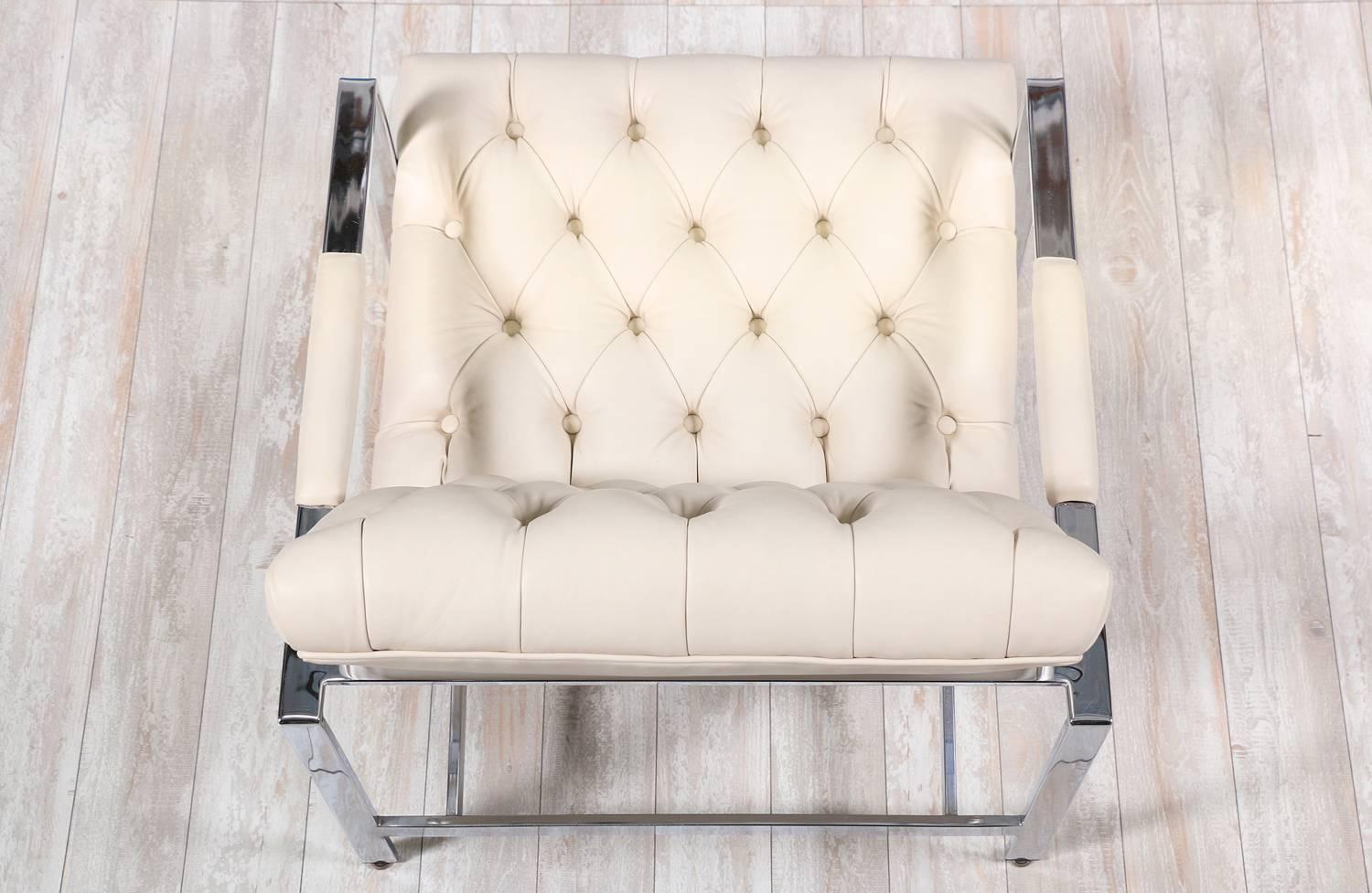 Milo Baughman Leather and Chrome Tufted Lounge Chair for Thayer Coggin 2