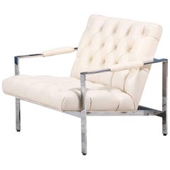 Milo Baughman Leather and Chrome Tufted Lounge Chair for Thayer Coggin