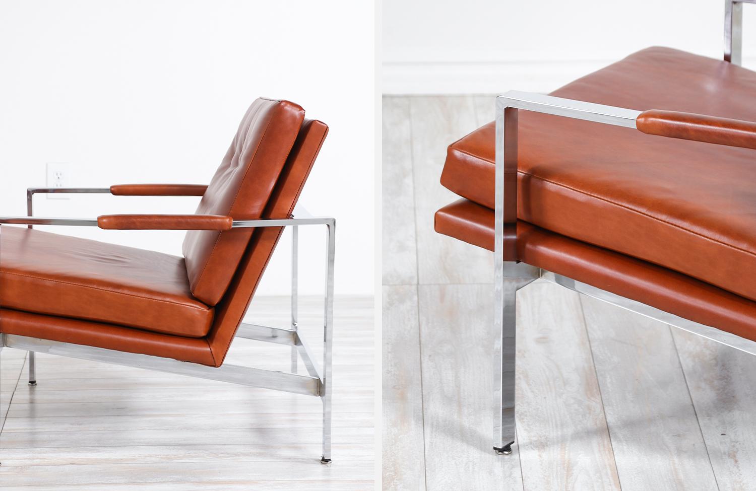 Milo Baughman Leather and Chrome Lounge Chairs for Thayer Coggin 1