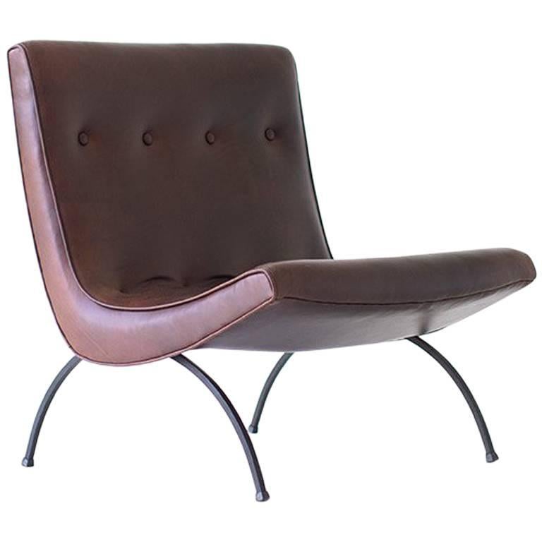 Milo Baughman Leather Scoop Lounge Chair for Thayer Coggin