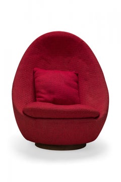Milo Baughman Light Red Textured Upholstered Swivel Egg Chair