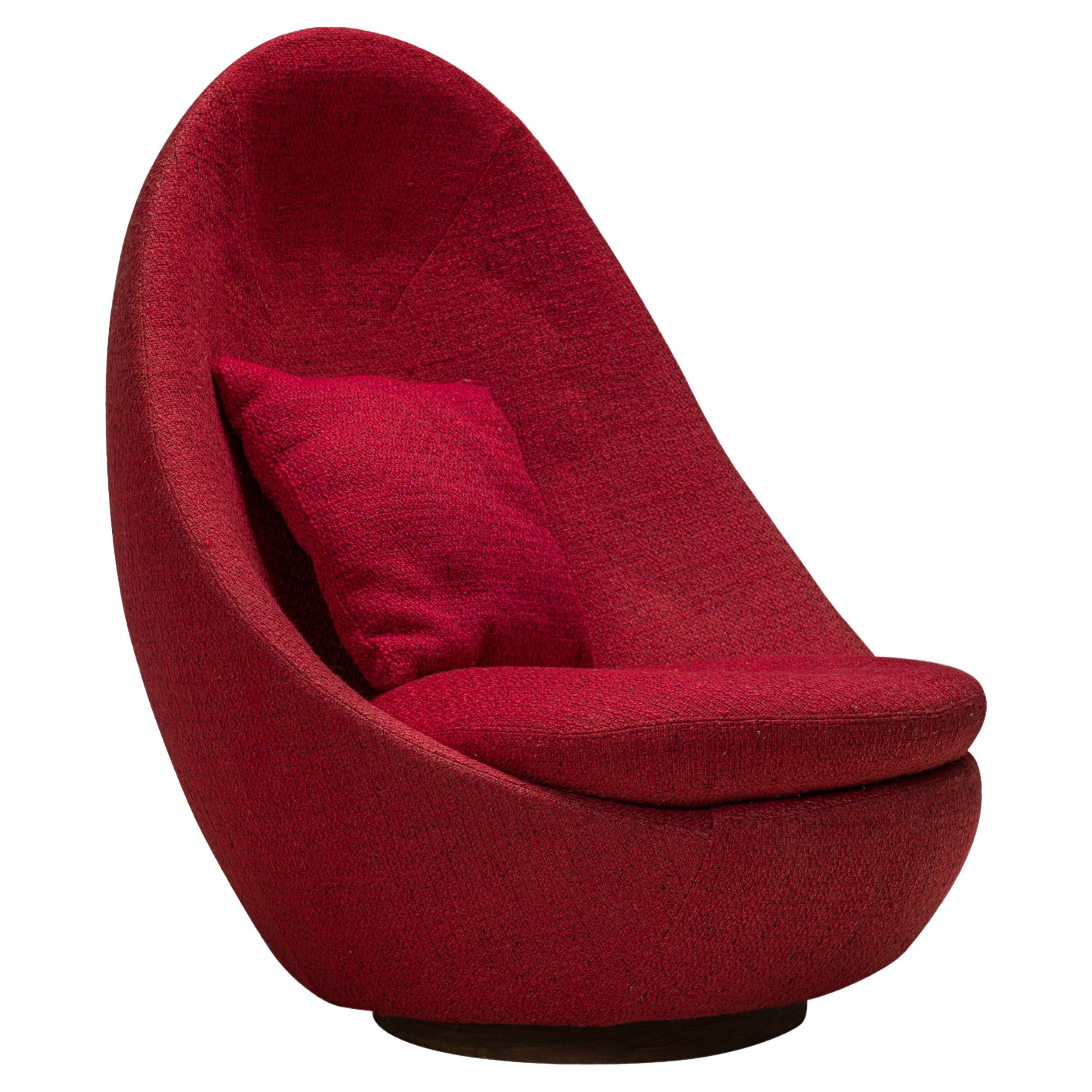 Milo Baughman Light Red Textured Upholstered Swivel Egg Chair For Sale