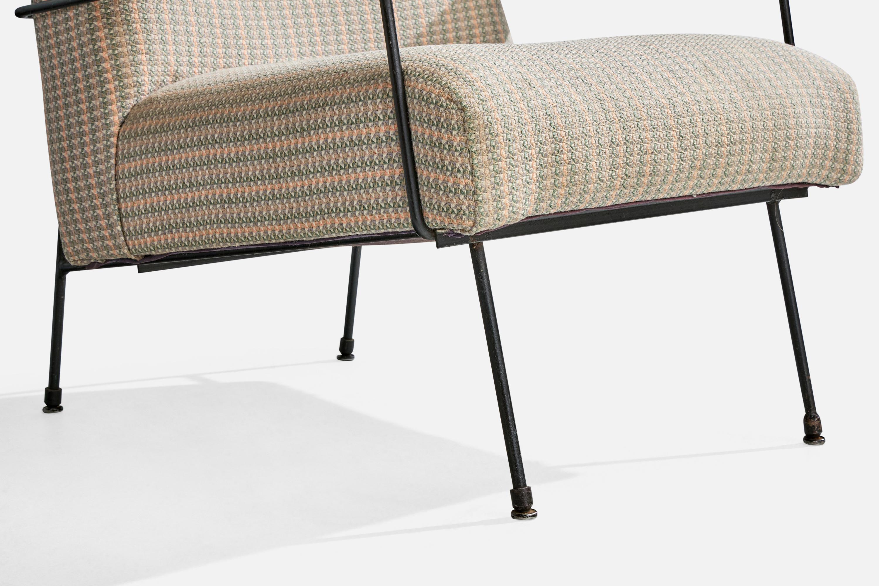 American Milo Baughman, Lounge Chair, Iron, Fabric, USA, 1950s For Sale
