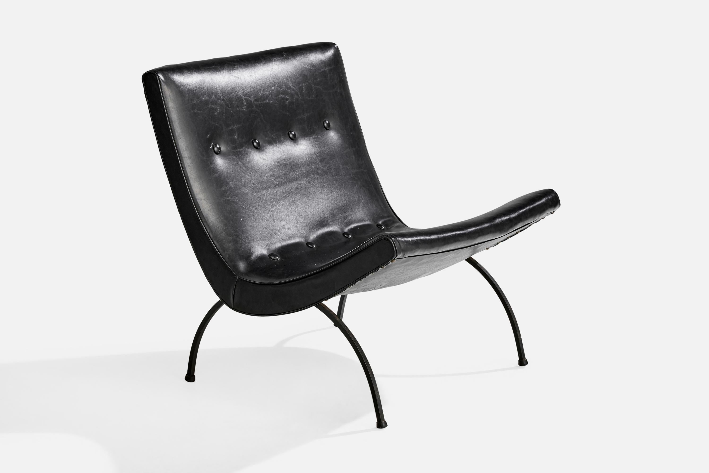 Milo Baughman, Loungesessel, Eisen, Leder, USA, 1950er Jahre im Angebot 5