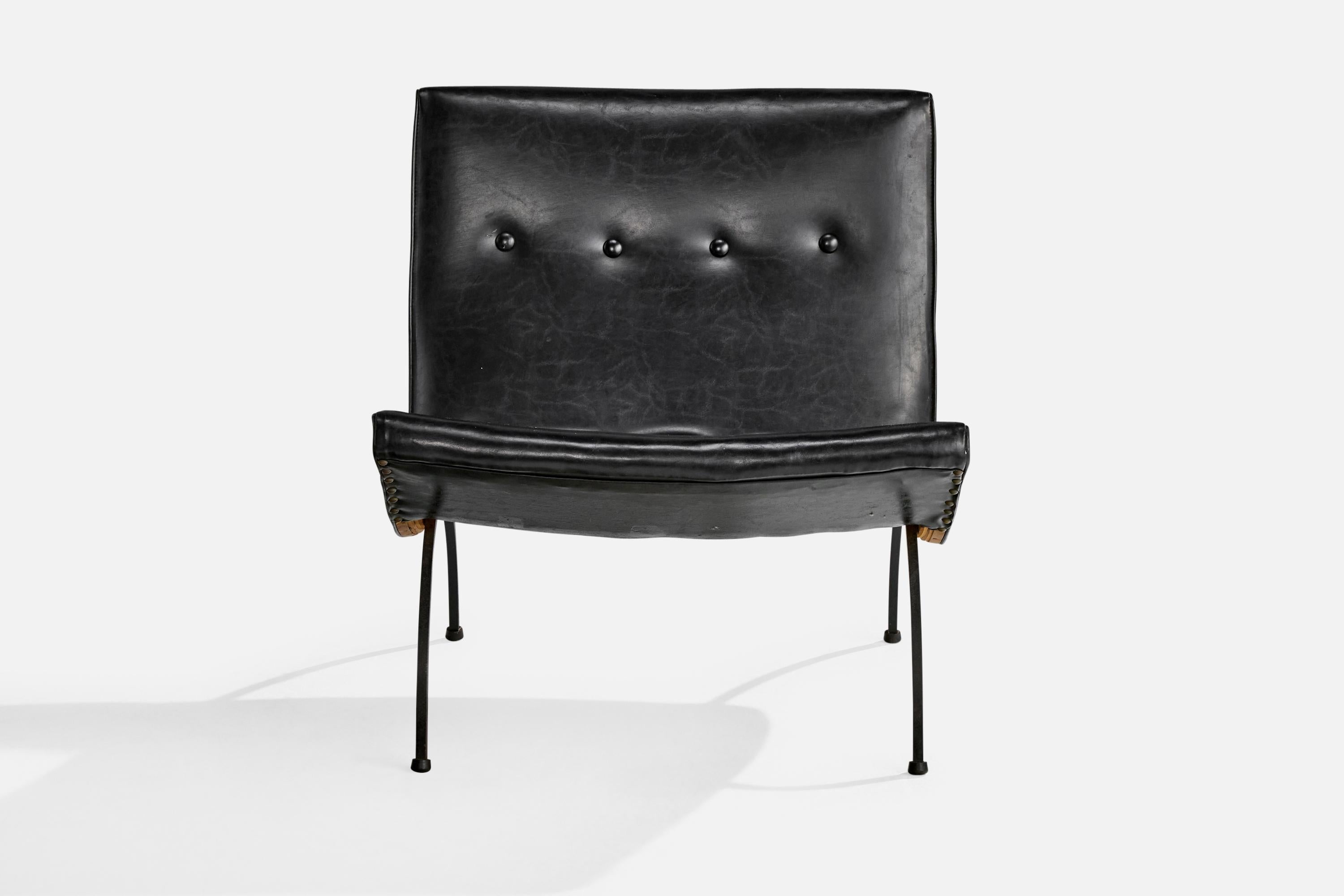 Milo Baughman, Loungesessel, Eisen, Leder, USA, 1950er Jahre (Moderne der Mitte des Jahrhunderts) im Angebot
