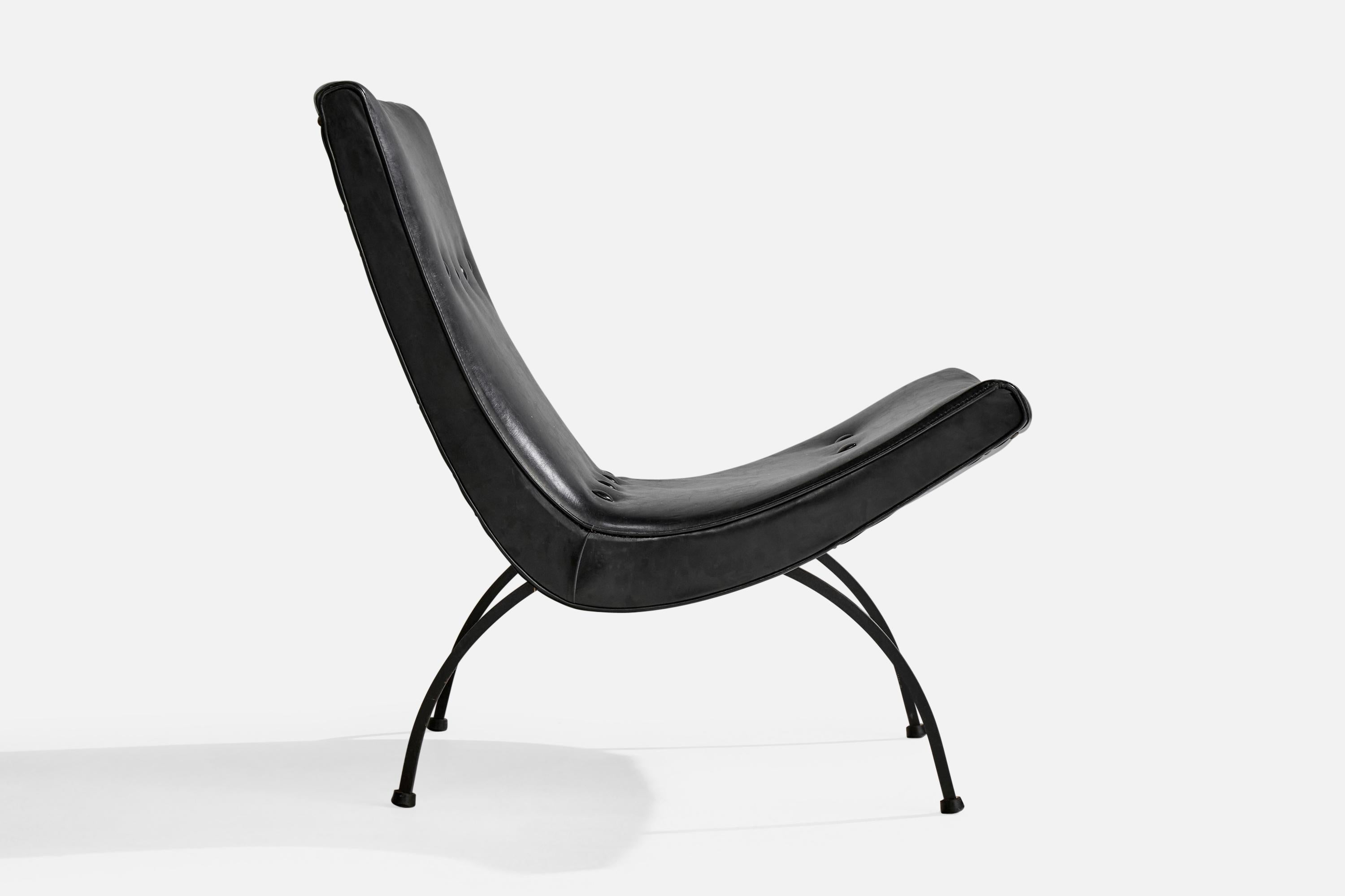 Milo Baughman, Loungesessel, Eisen, Leder, USA, 1950er Jahre (Mitte des 20. Jahrhunderts) im Angebot
