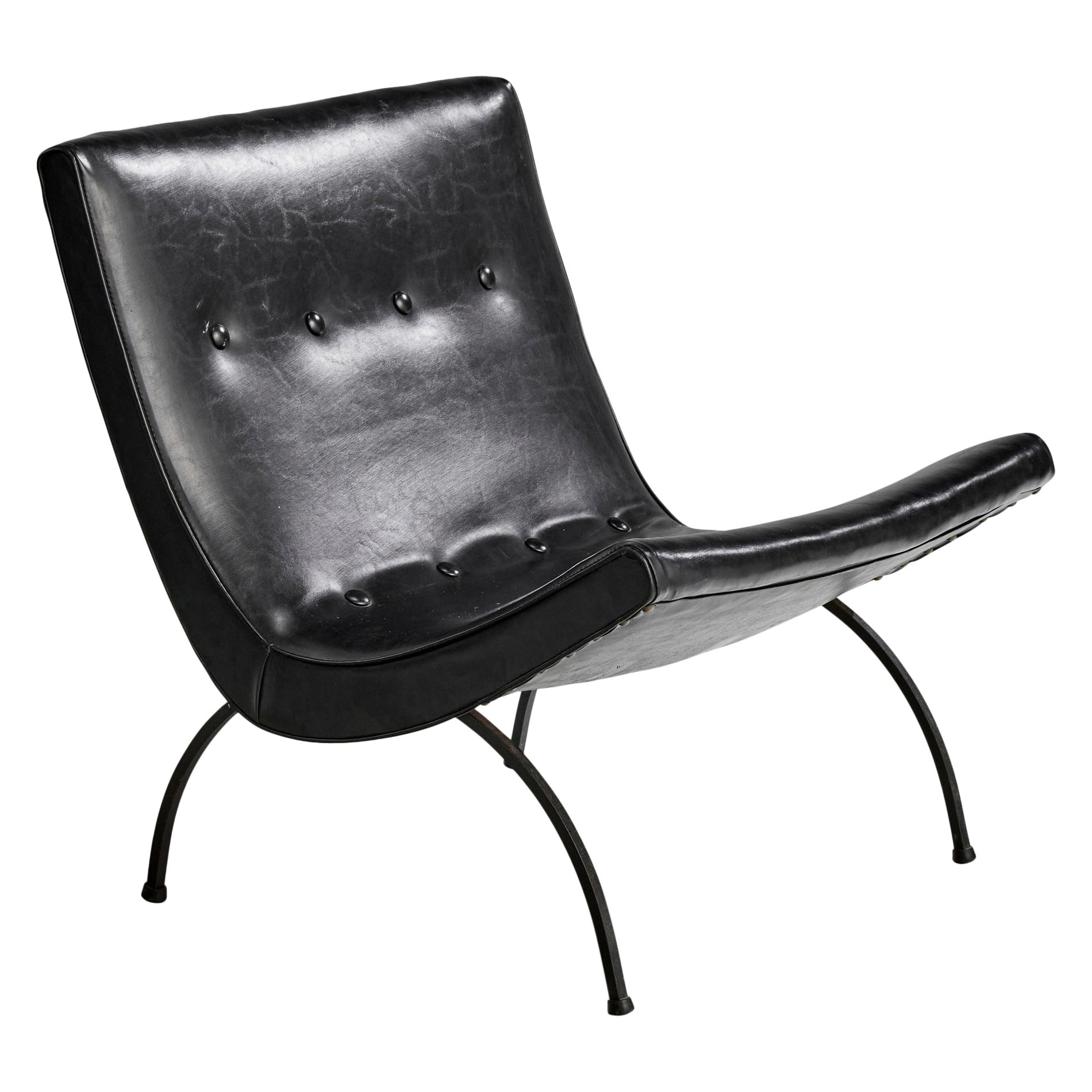 Milo Baughman, Loungesessel, Eisen, Leder, USA, 1950er Jahre im Angebot