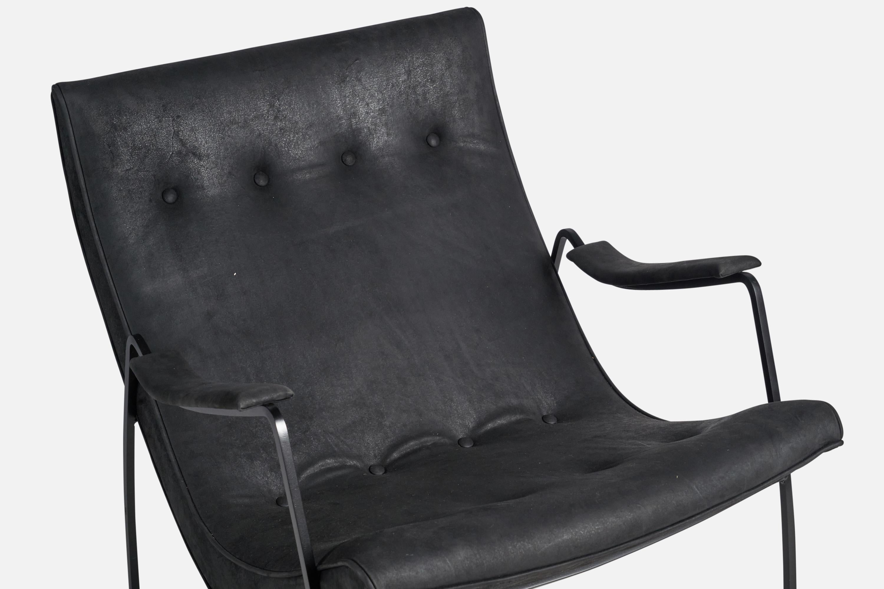 Milo Baughman, Lounge Chair, Metal, Leather, USA, 1960s In Good Condition For Sale In High Point, NC