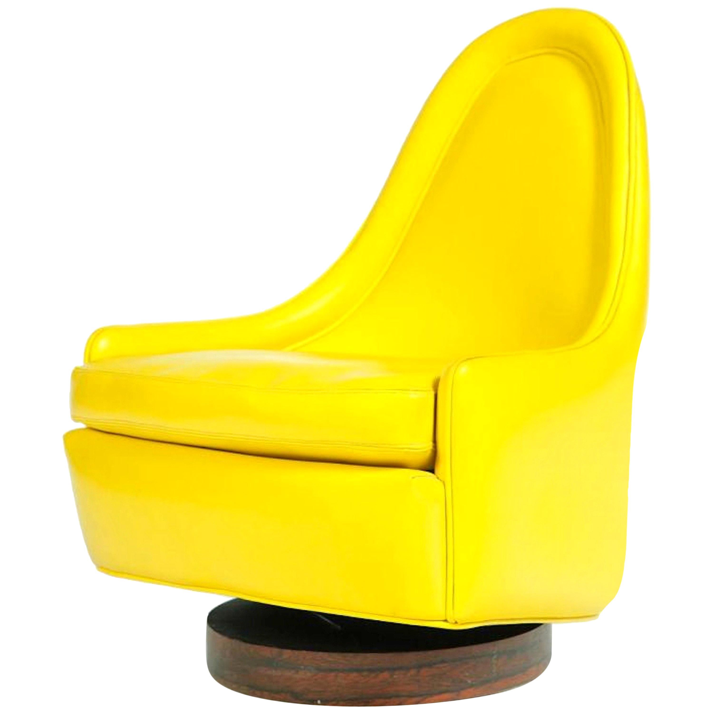 Milo Baughman Swiveling Lounge Chair, Yellow, Rosewood, Signed