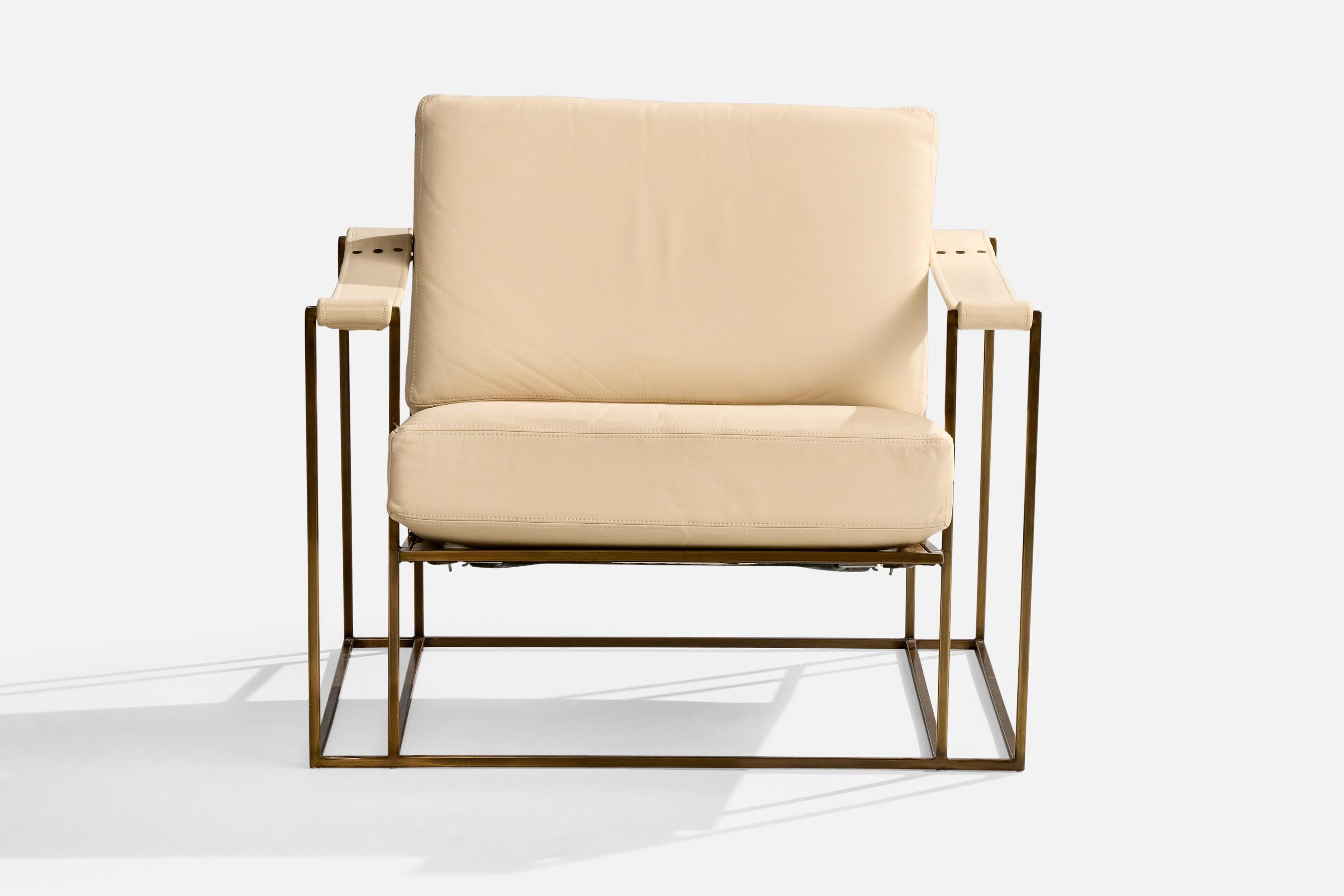 American Milo Baughman, Lounge Chair with Ottoman, Leather, Steel, USA, 1972 For Sale