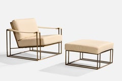 Milo Baughman, Sedia da salotto con ottomana, pelle, acciaio, USA, 1972