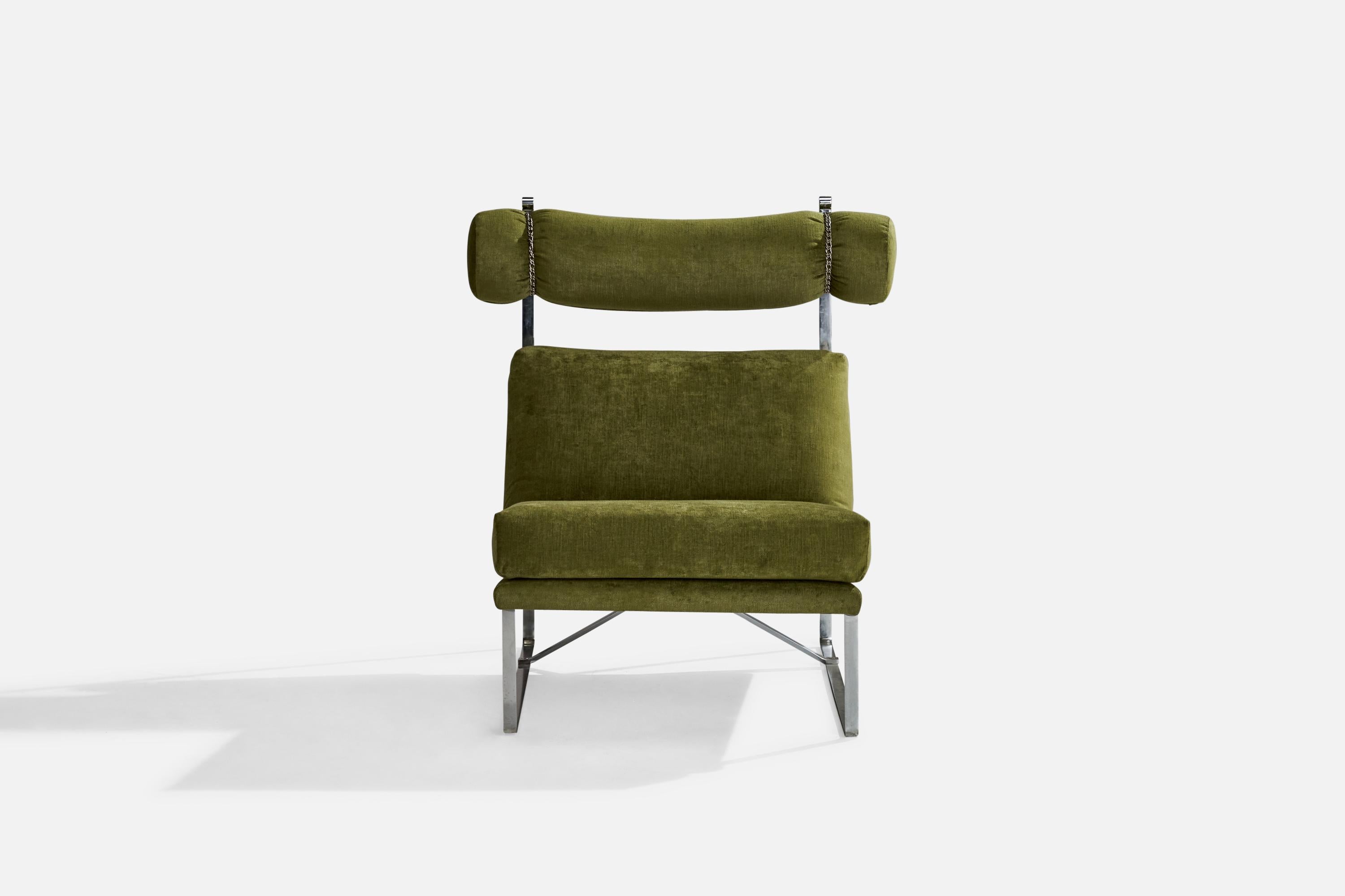 Milo Baughman, Lounge Chair with Ottoman, Velvet, Steel, USA, 1970s For Sale 5
