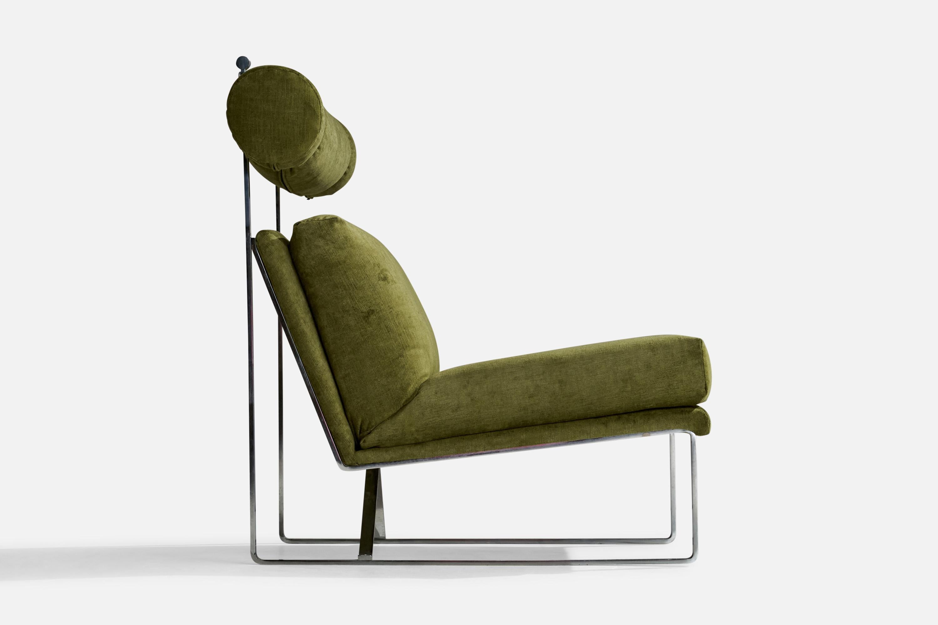 Milo Baughman, Lounge Chair with Ottoman, Velvet, Steel, USA, 1970s For Sale 6