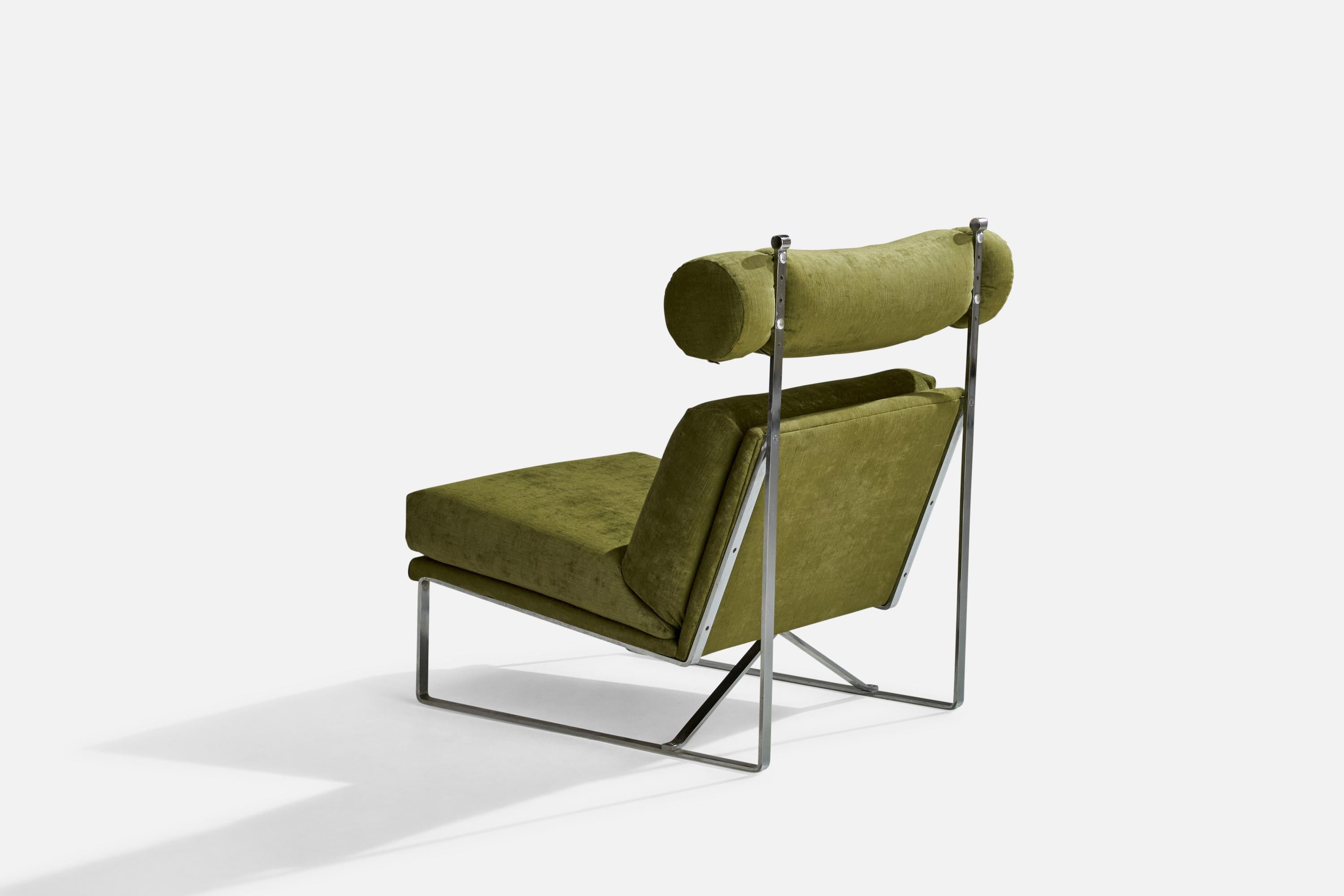 American Milo Baughman, Lounge Chair with Ottoman, Velvet, Steel, USA, 1970s For Sale