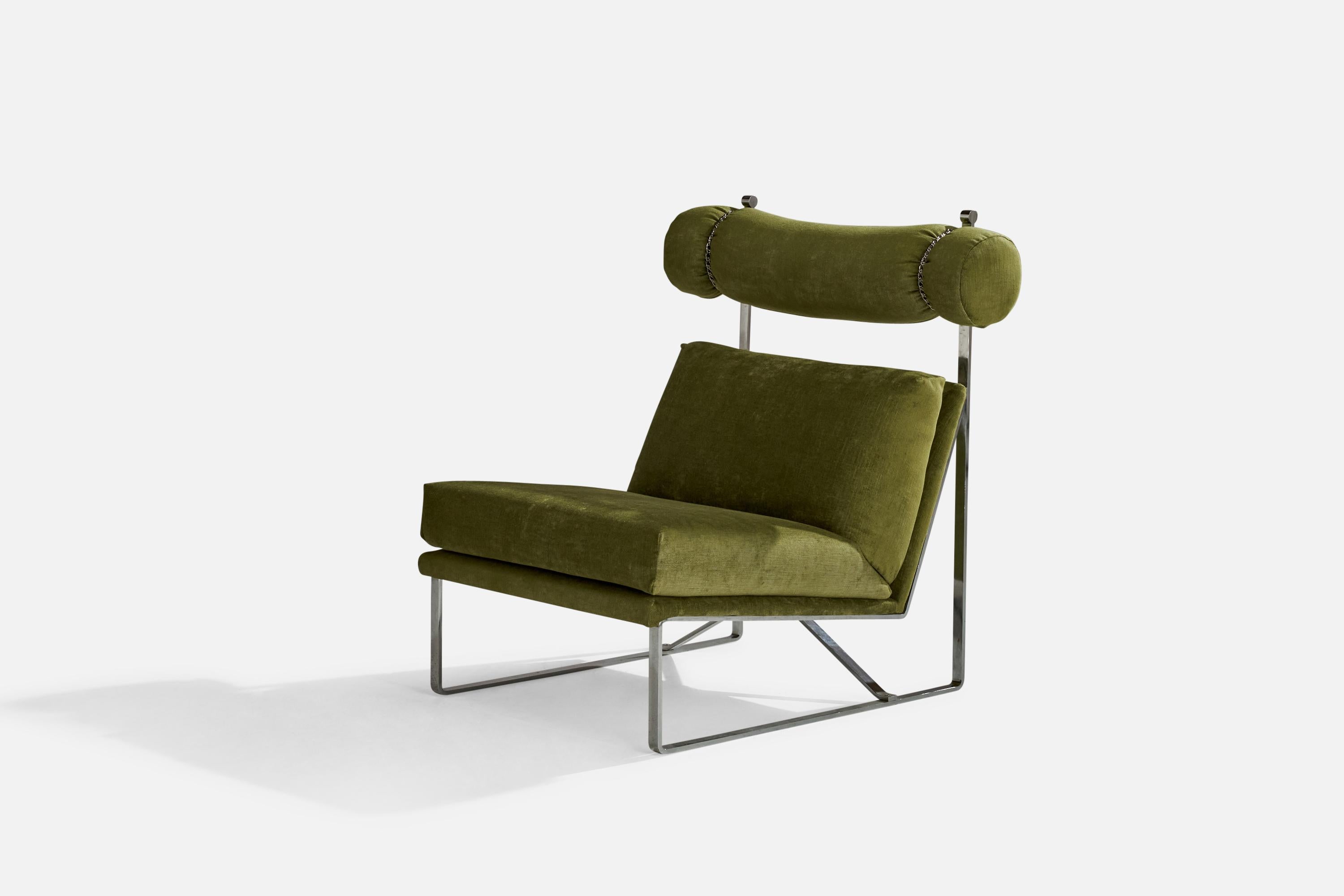 Late 20th Century Milo Baughman, Lounge Chair with Ottoman, Velvet, Steel, USA, 1970s For Sale