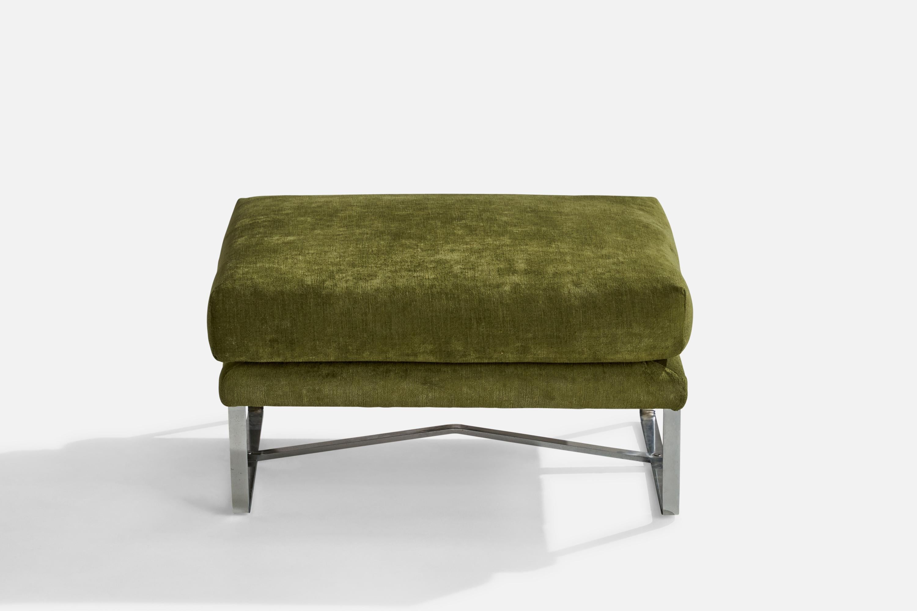 Milo Baughman, Lounge Chair with Ottoman, Velvet, Steel, USA, 1970s For Sale 3