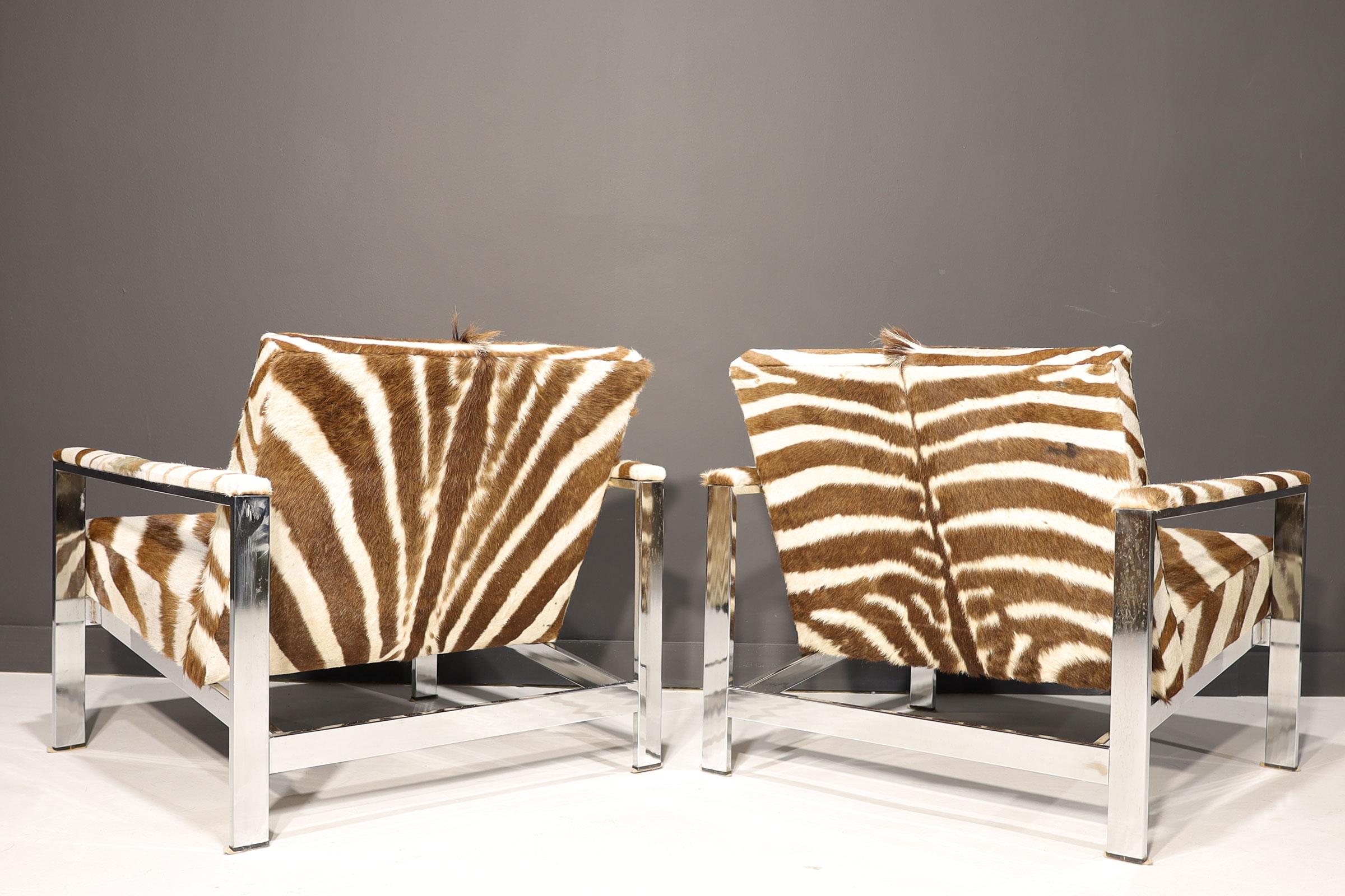Mid-Century Modern Lounge Chairs in Zebra Hide