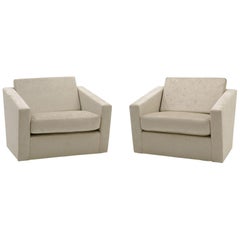 Milo Baughman Lounge Chairs, Pair, Angular Design with New Knoll Fabric