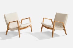Milo Baughman, Lounge Chairs, Wood, Fabric, USA, 1950s
