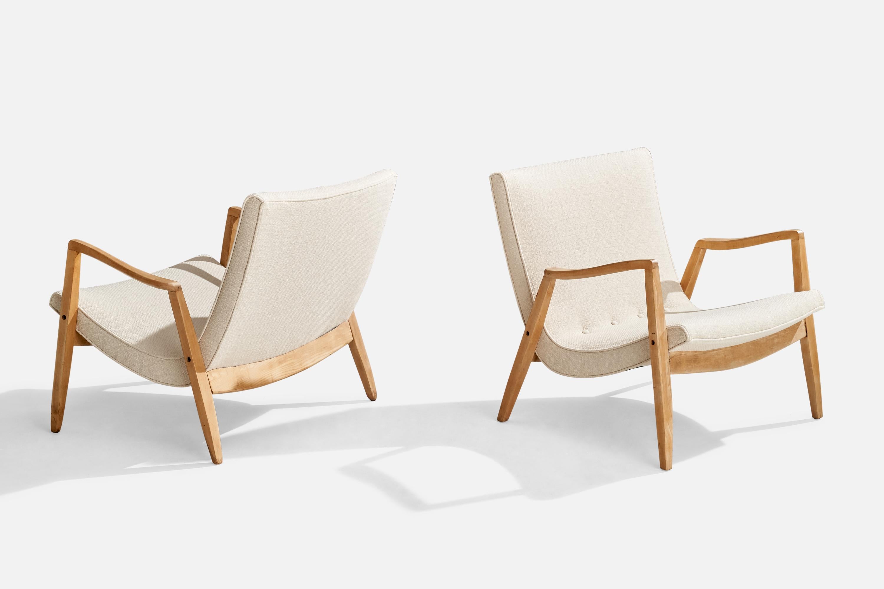 Mid-Century Modern Milo Baughman, chaises longues, Wood, tissu, États-Unis, années 1950 en vente