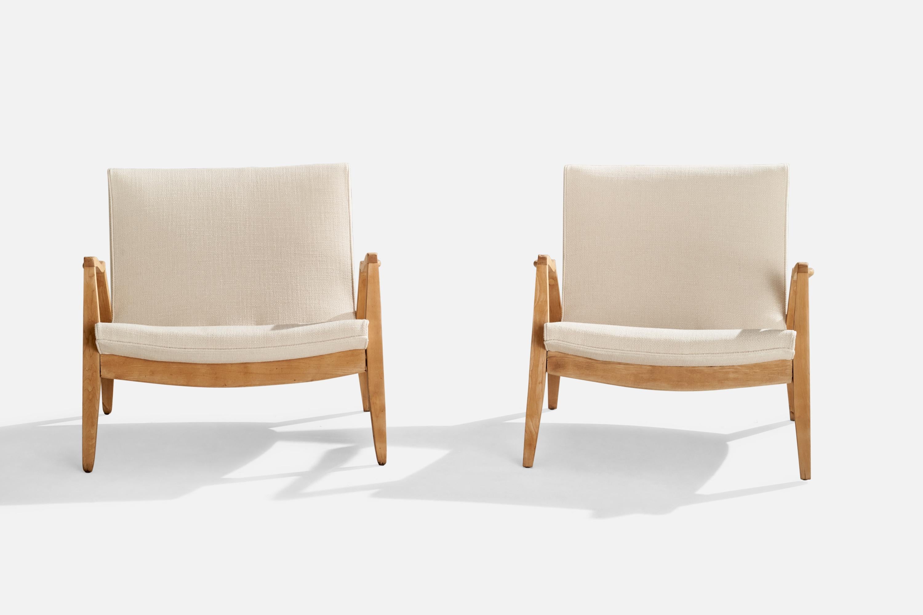 Américain Milo Baughman, chaises longues, Wood, tissu, États-Unis, années 1950 en vente