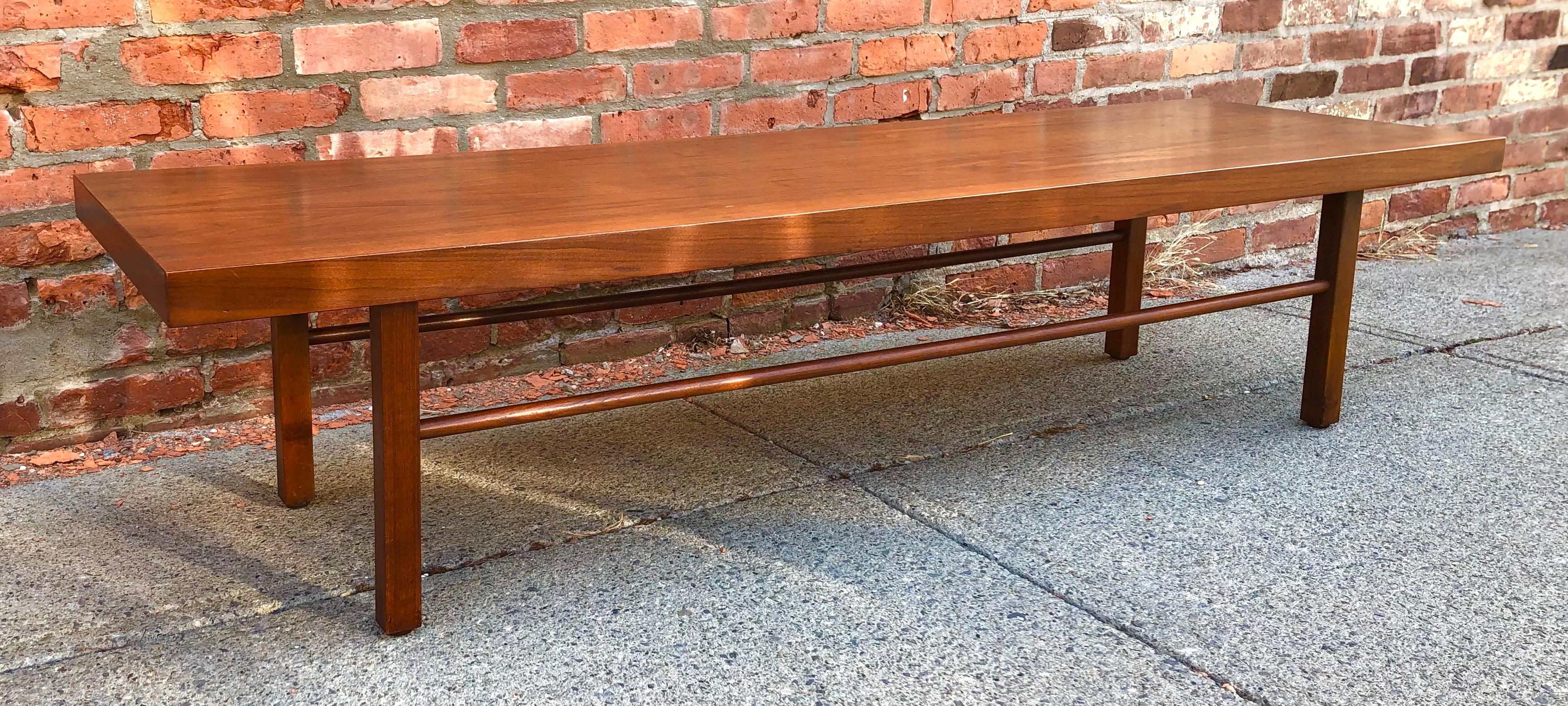 American Milo Baughman Low Walnut Long Bench or Coffee Table For Sale