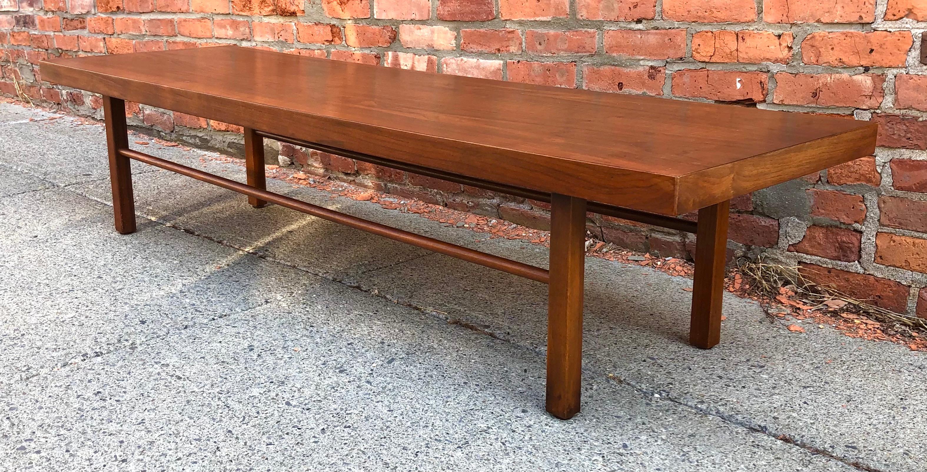 Milo Baughman Low Walnut Long Bench or Coffee Table For Sale 1