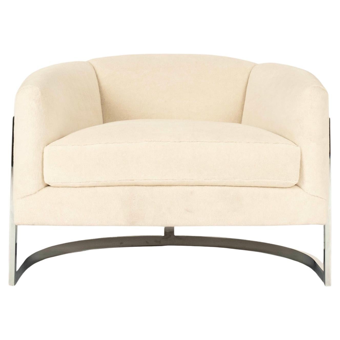 Milo Baughman Luxe Alpaca Chrome Lounge Chair