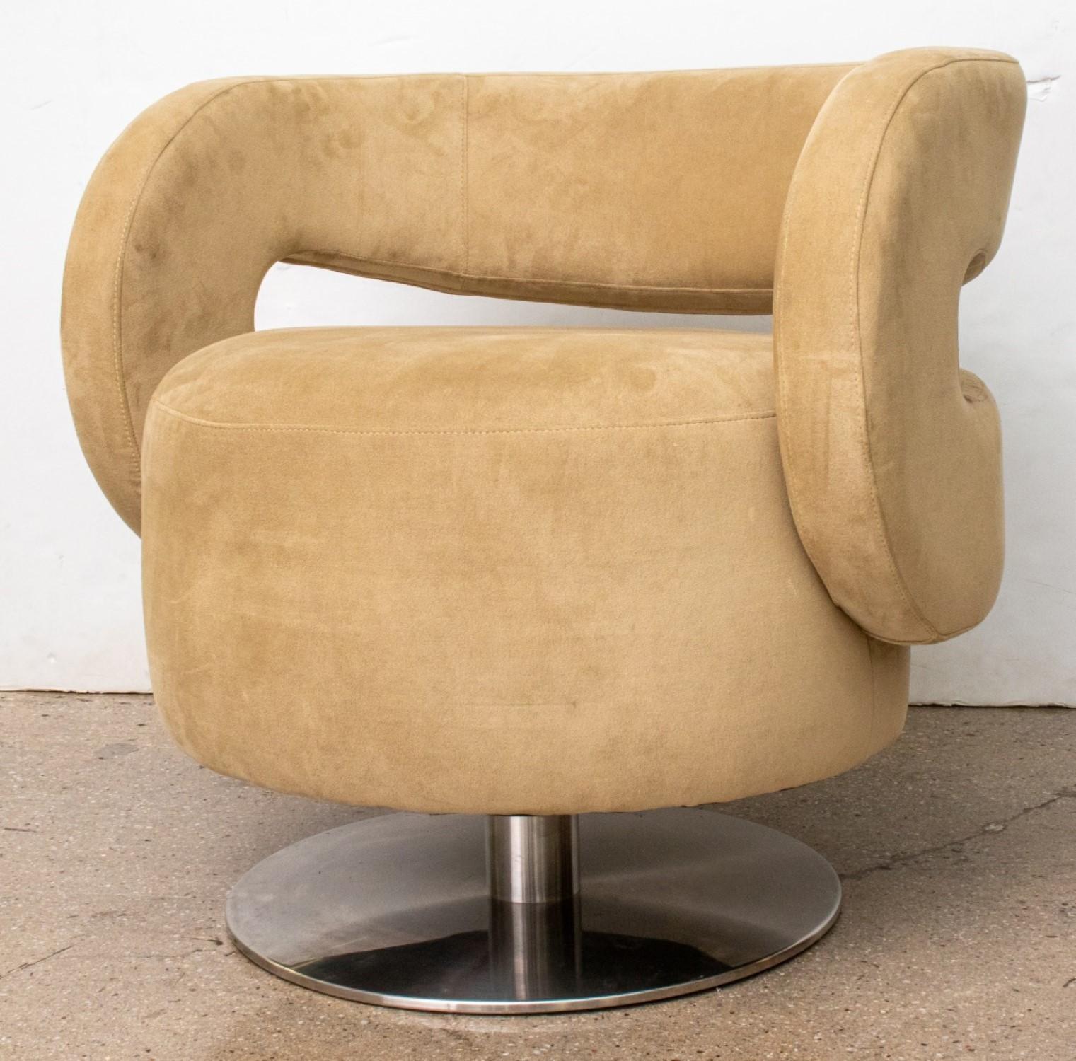 The dimensions for the Milo Baughman manner swivel lounge chair are:

Dealer: S138XX
