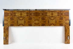 Milo Baughman Mid Century Burlwood and Chrome King Headboard