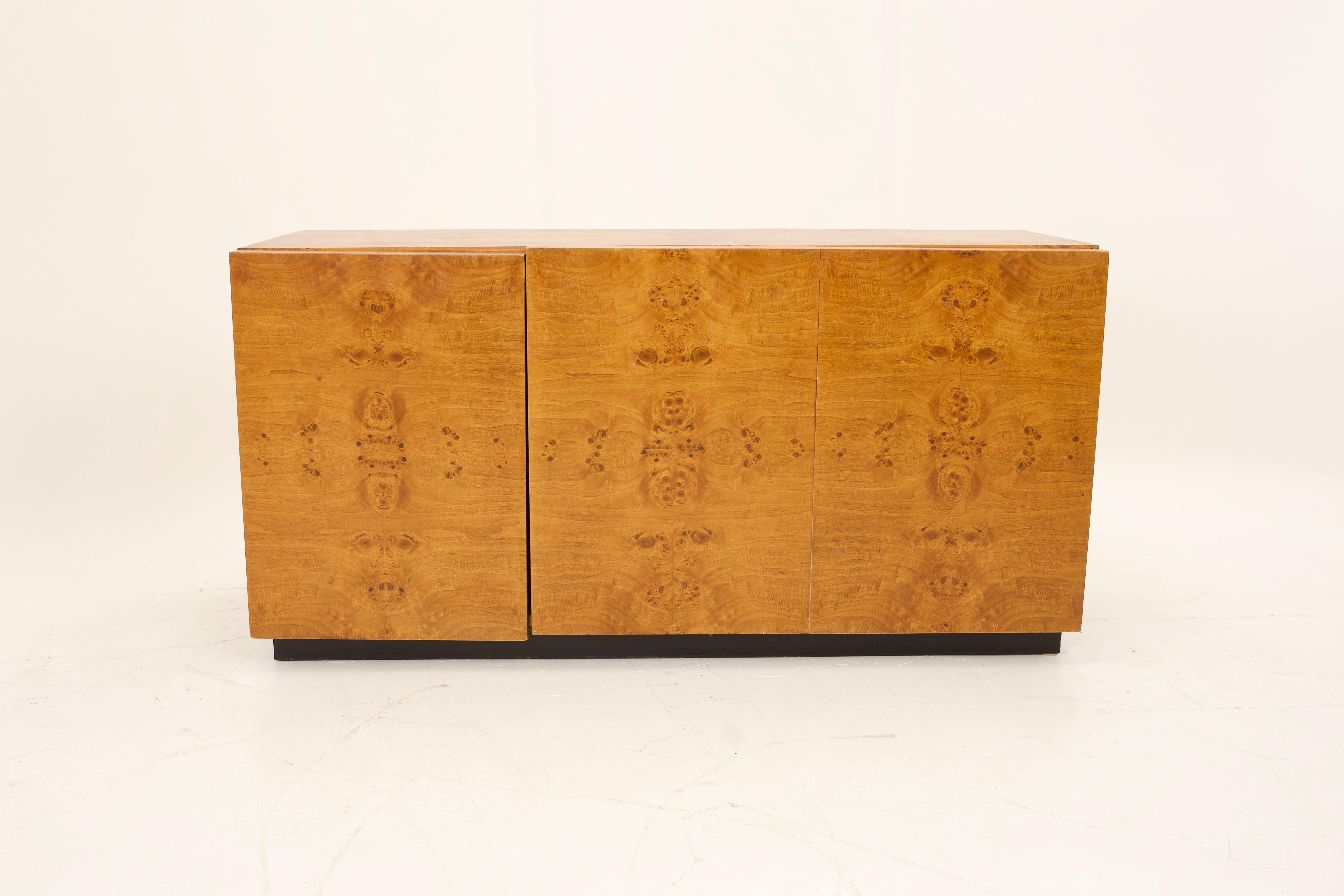 Late 20th Century Mid Century Burlwood Credenza with Hutch