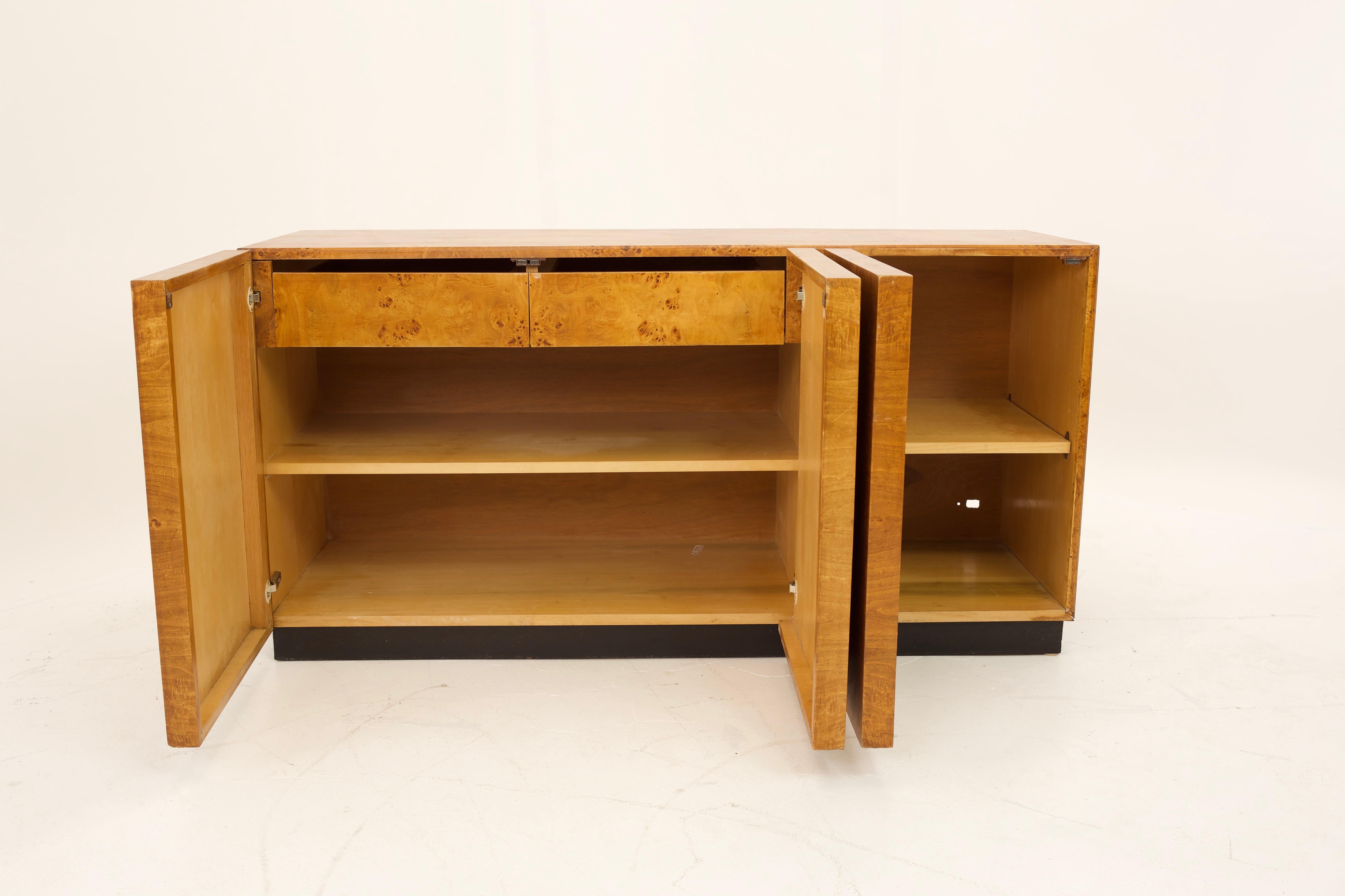 Glass Mid Century Burlwood Credenza with Hutch