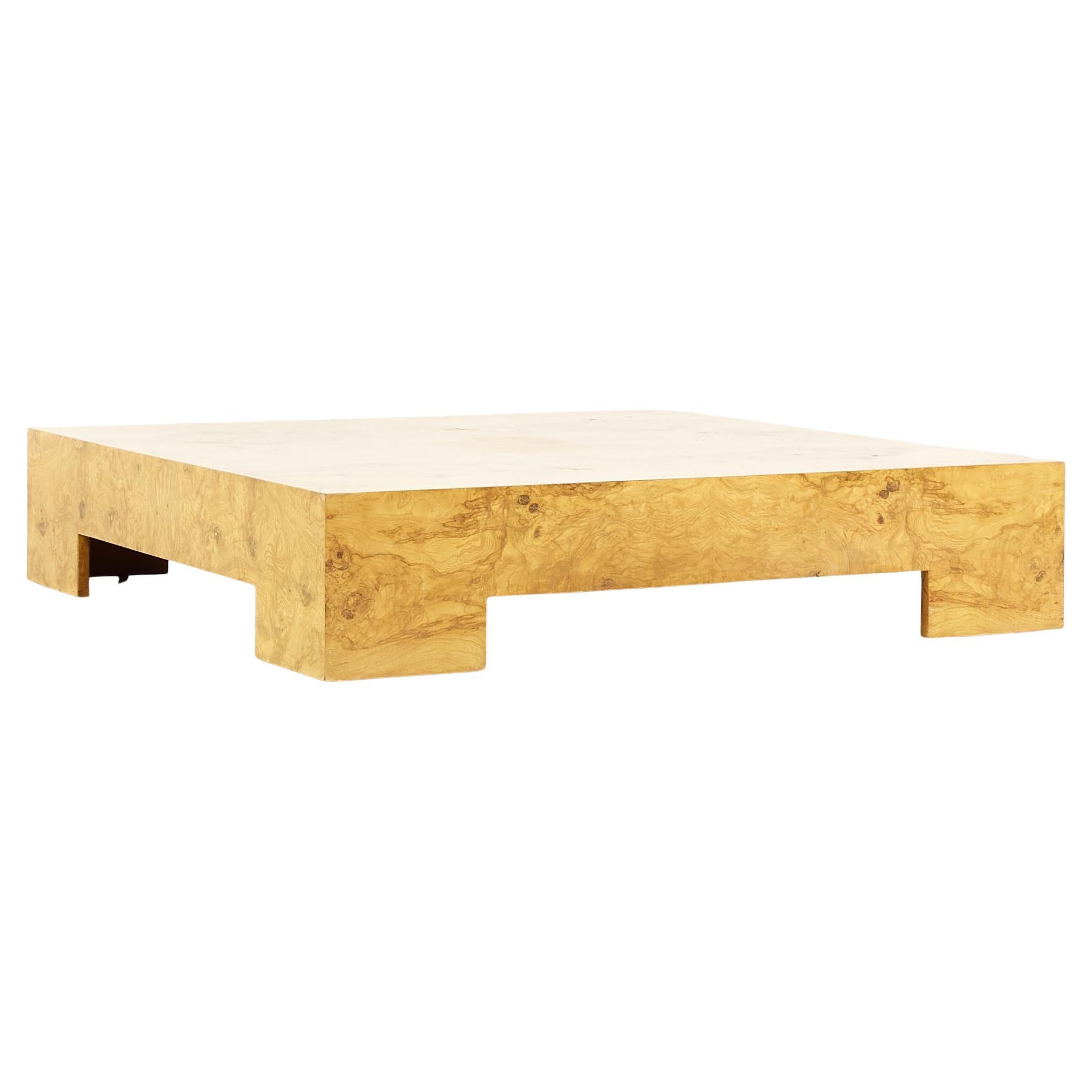 Parsons style Square Burl Wood Coffee Table by Milo Baughman at 1stDibs
