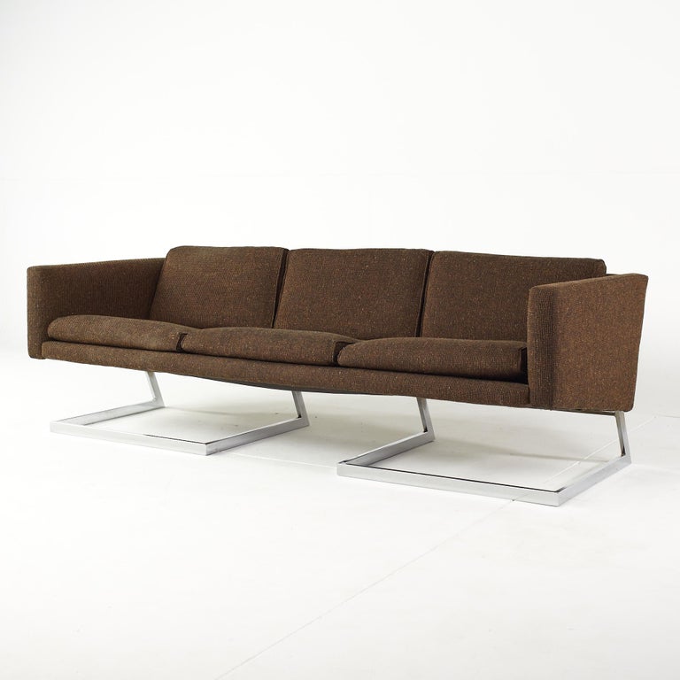 Mid Century Chrome Cantilever Sofa in the style of Milo Baughman For