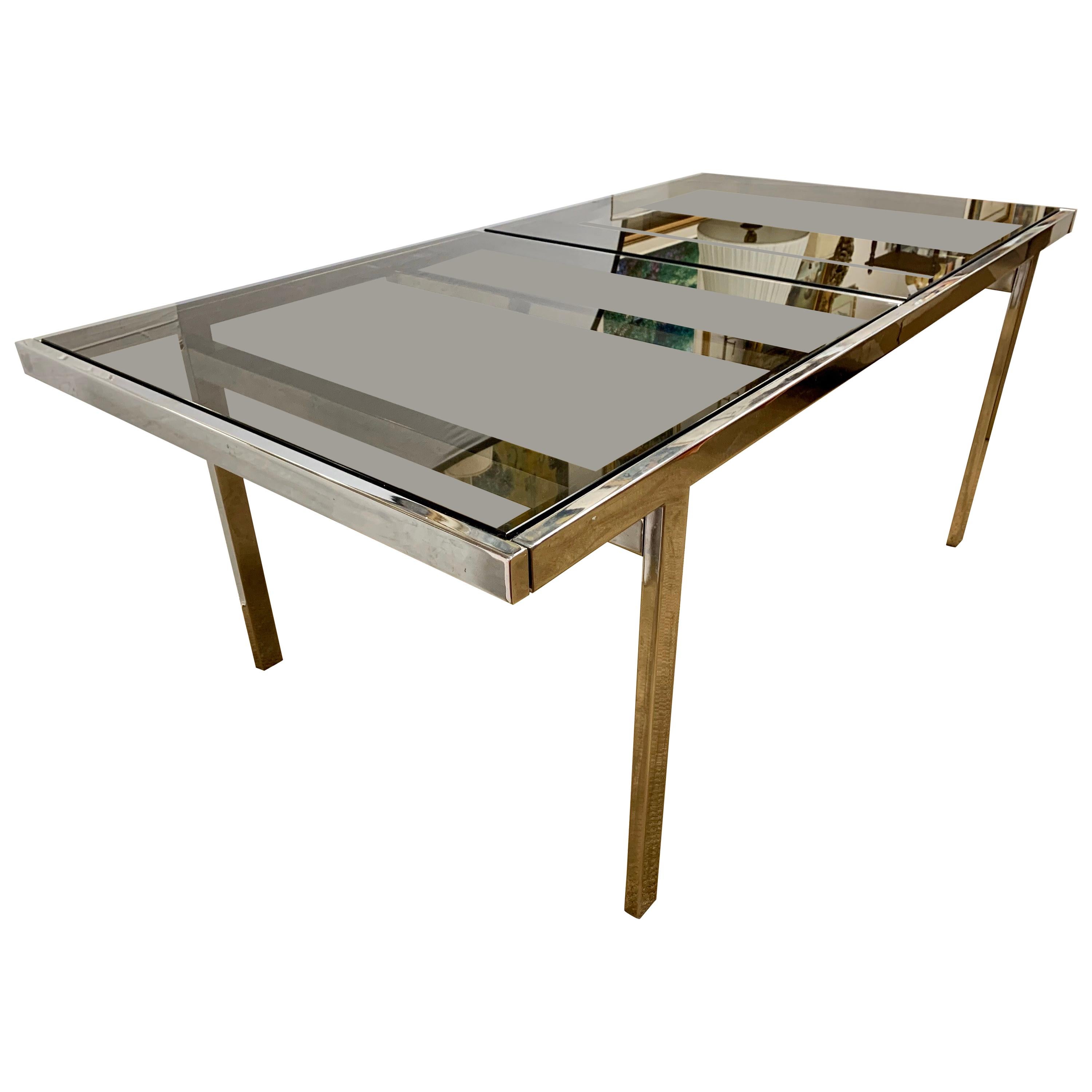 Milo Baughman Midcentury Expandable Chrome and Glass Dining Room Table