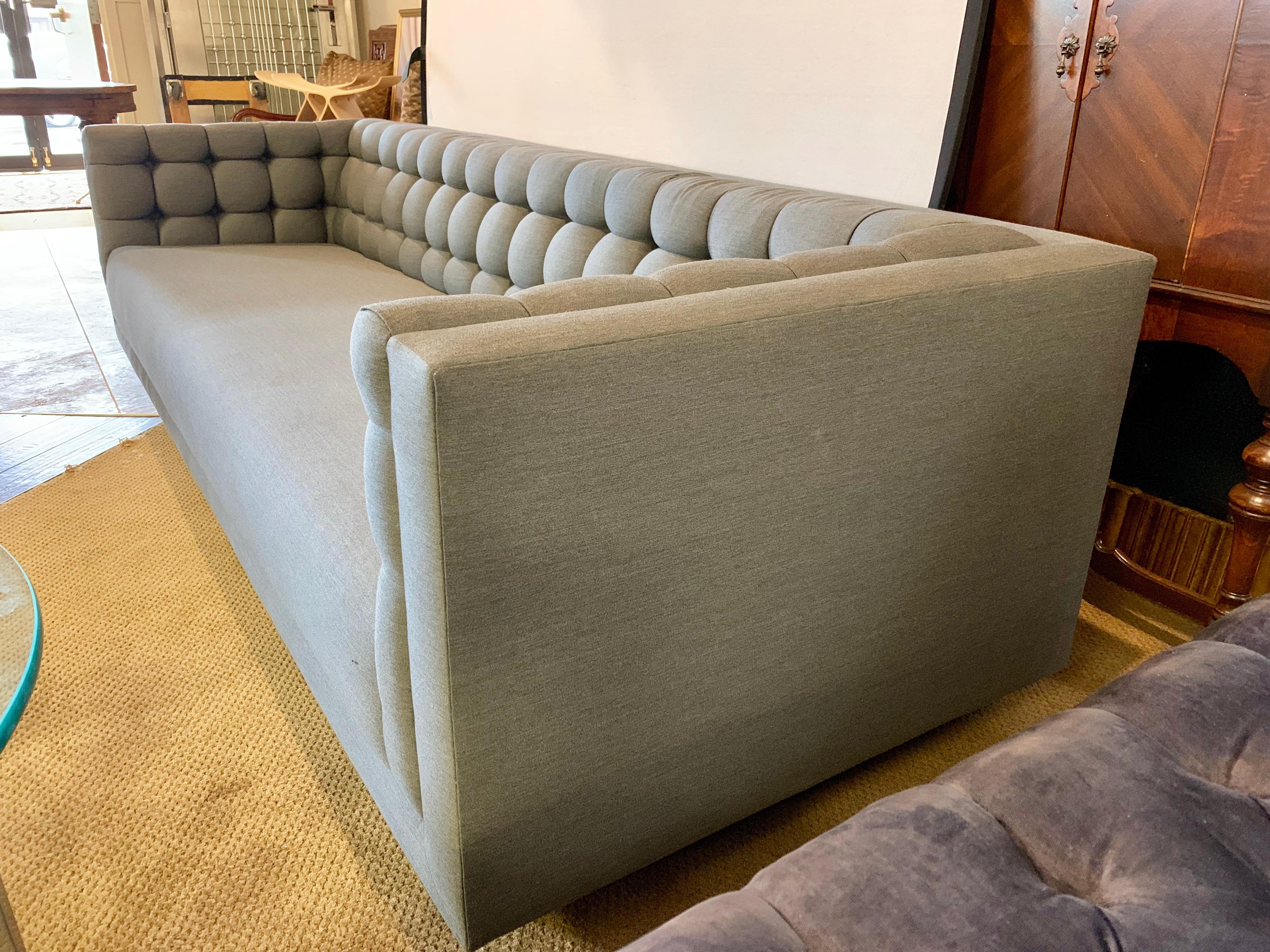 Milo Baughman Midcentury Gray Chesterfield Floating Sofa 6