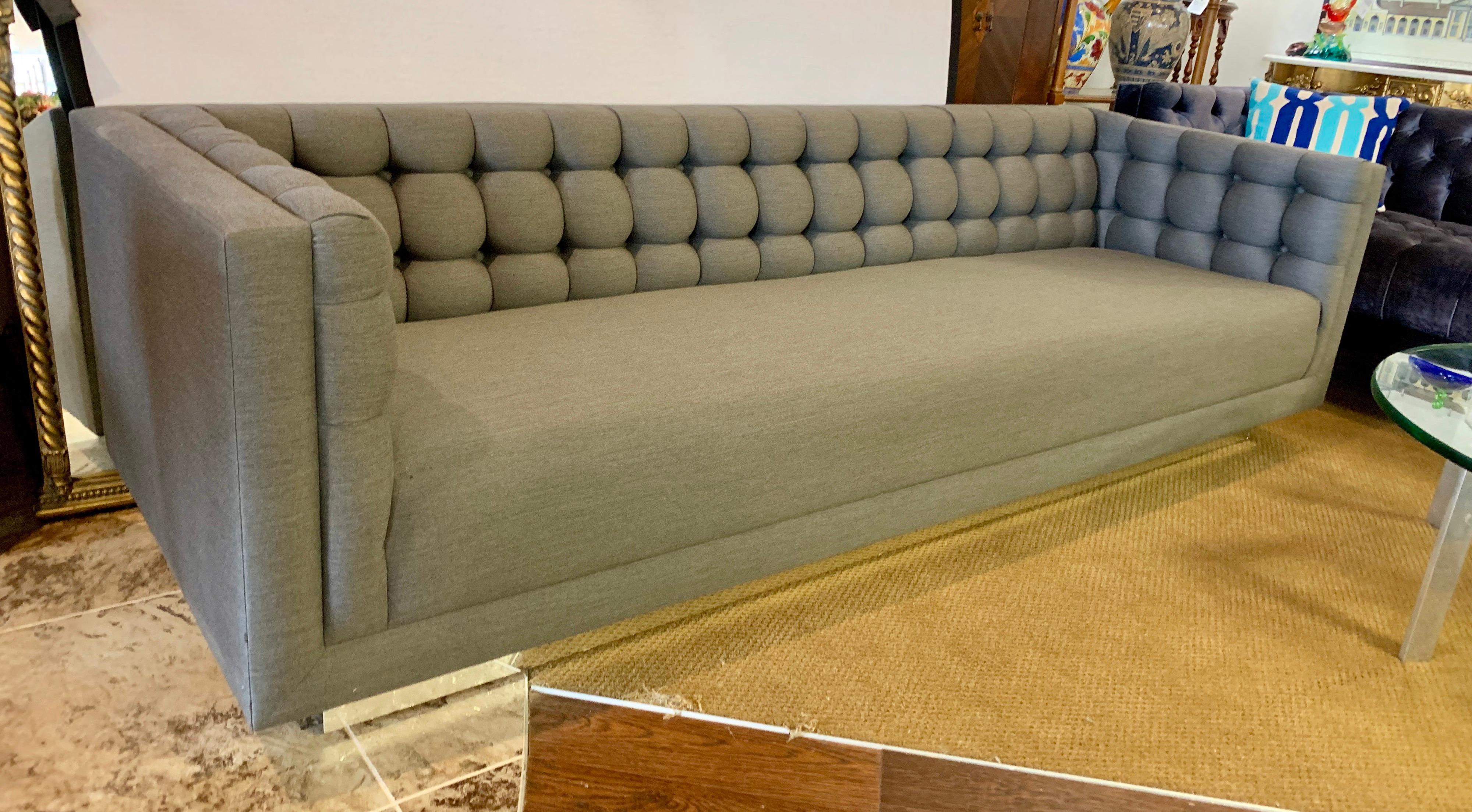 Mid-Century Modern Milo Baughman Midcentury Gray Chesterfield Floating Sofa