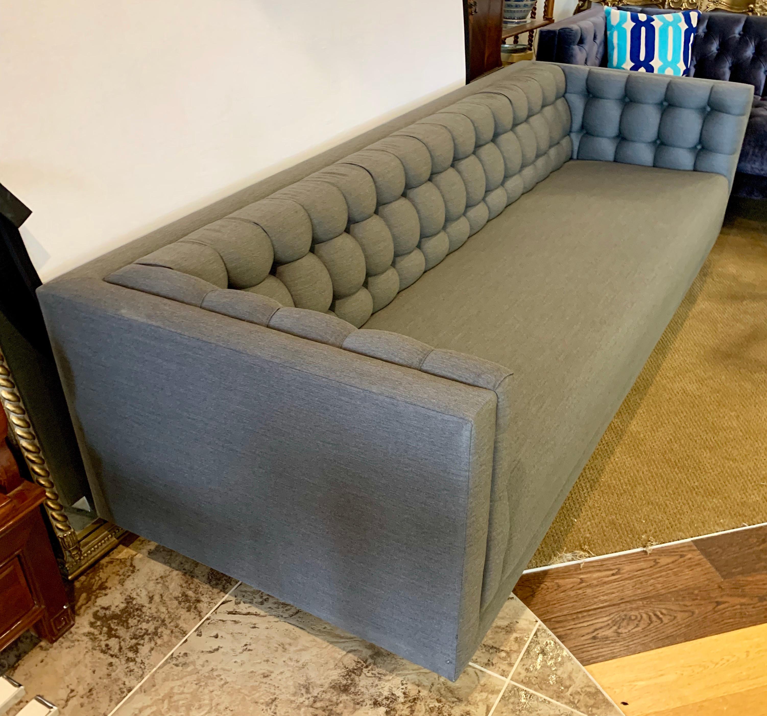 American Milo Baughman Midcentury Gray Chesterfield Floating Sofa