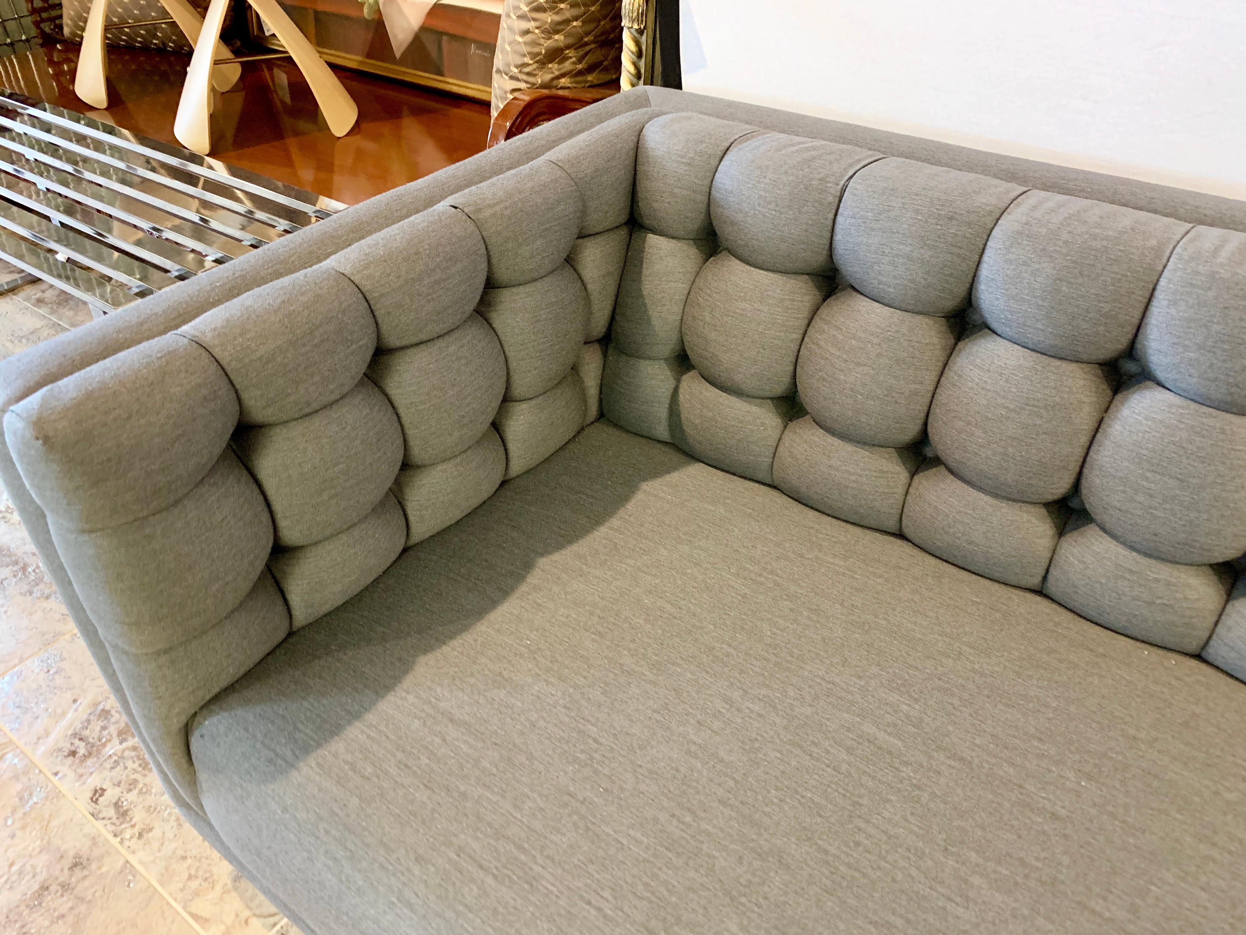 Milo Baughman Midcentury Gray Chesterfield Floating Sofa In Good Condition In West Hartford, CT