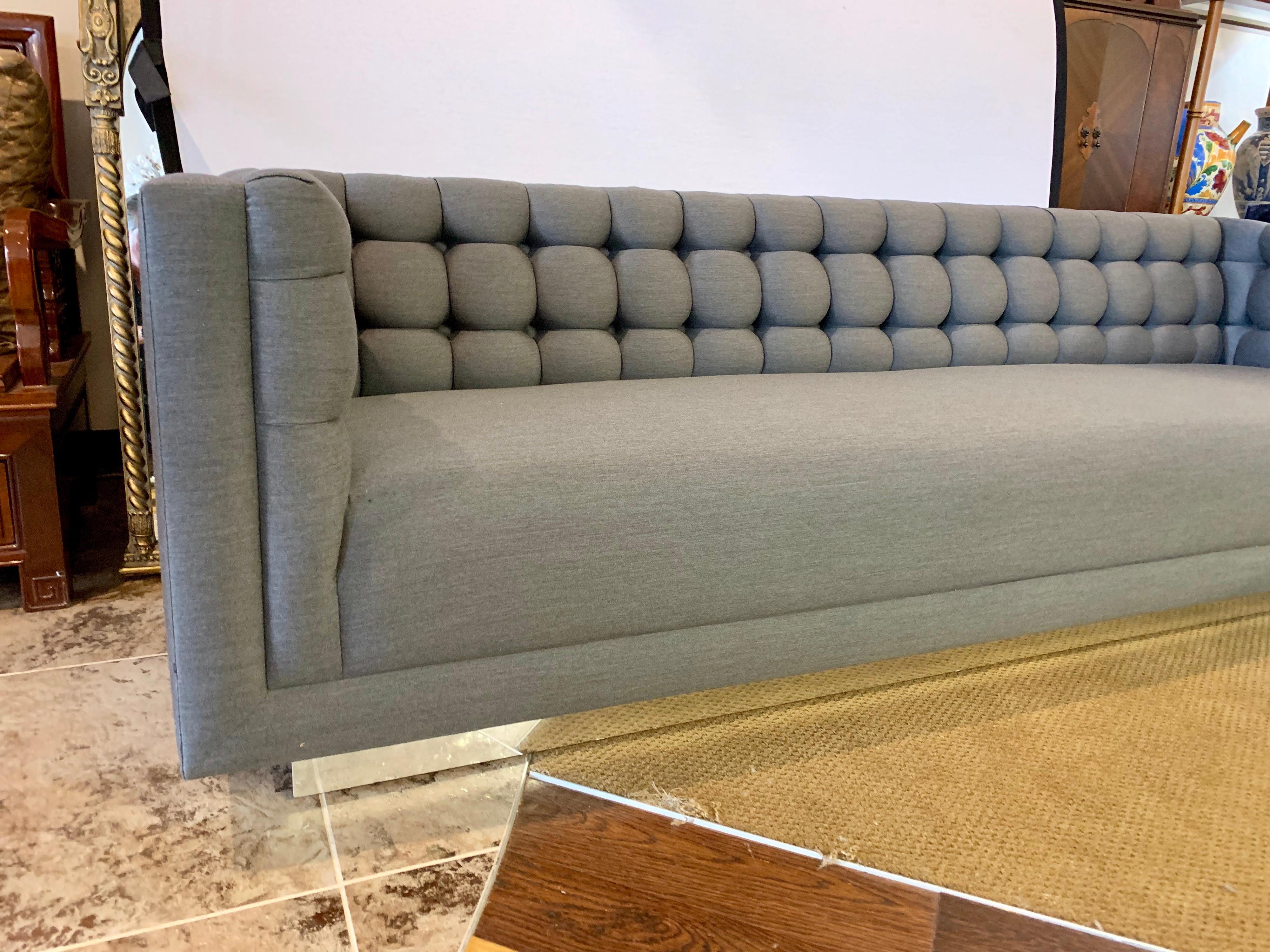 Wood Milo Baughman Midcentury Gray Chesterfield Floating Sofa