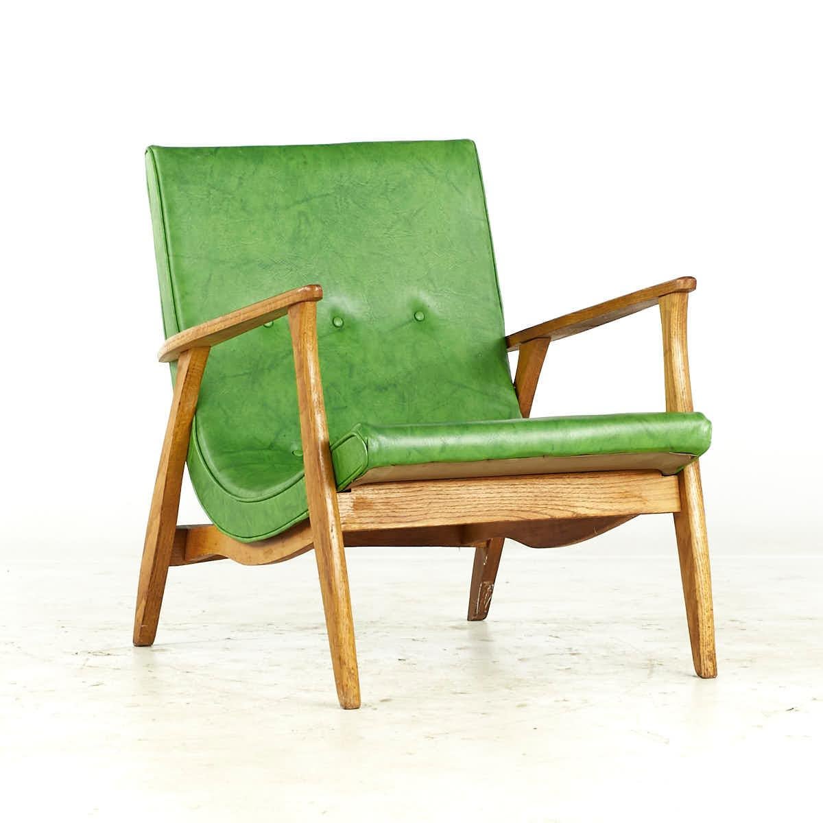 American SOLD 08/07/23 Milo Baughman Mid Century Green Scoop Lounge Chairs – Pair For Sale