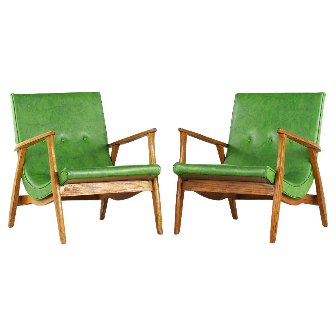 SOLD 08/07/23 Milo Baughman Mid Century Green Scoop Lounge Chairs – Pair