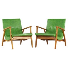 VERKAUFT 08/07/23 Milo Baughman Mid Century Green Scoop Lounge Chairs - Paar