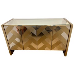 Milo Baughman Midcentury Mirrored Credenza Dry Bar Cabinet Server Buffet