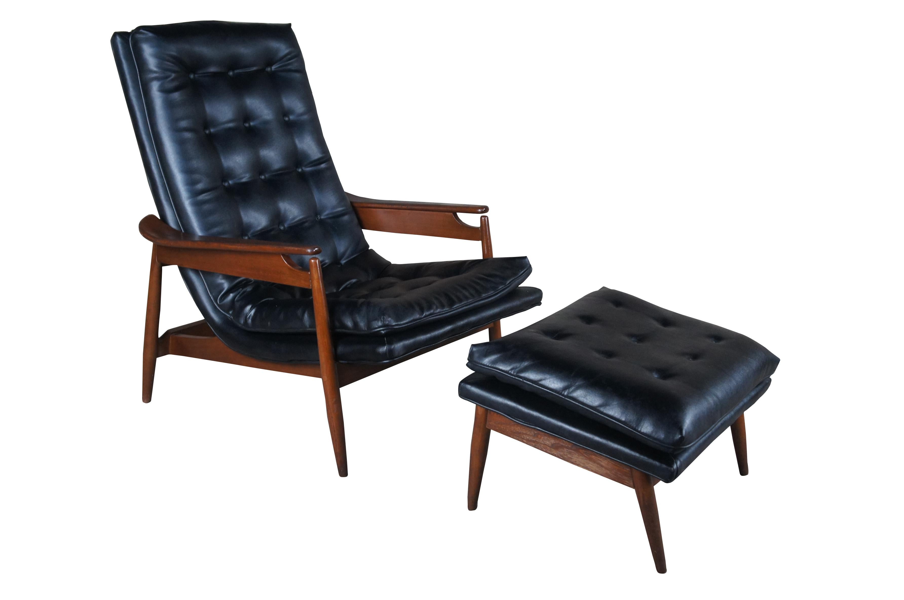 Milo Baughman Mid-Century Modern Black Scoop Lounge Armchair & Ottoman In Good Condition In Dayton, OH