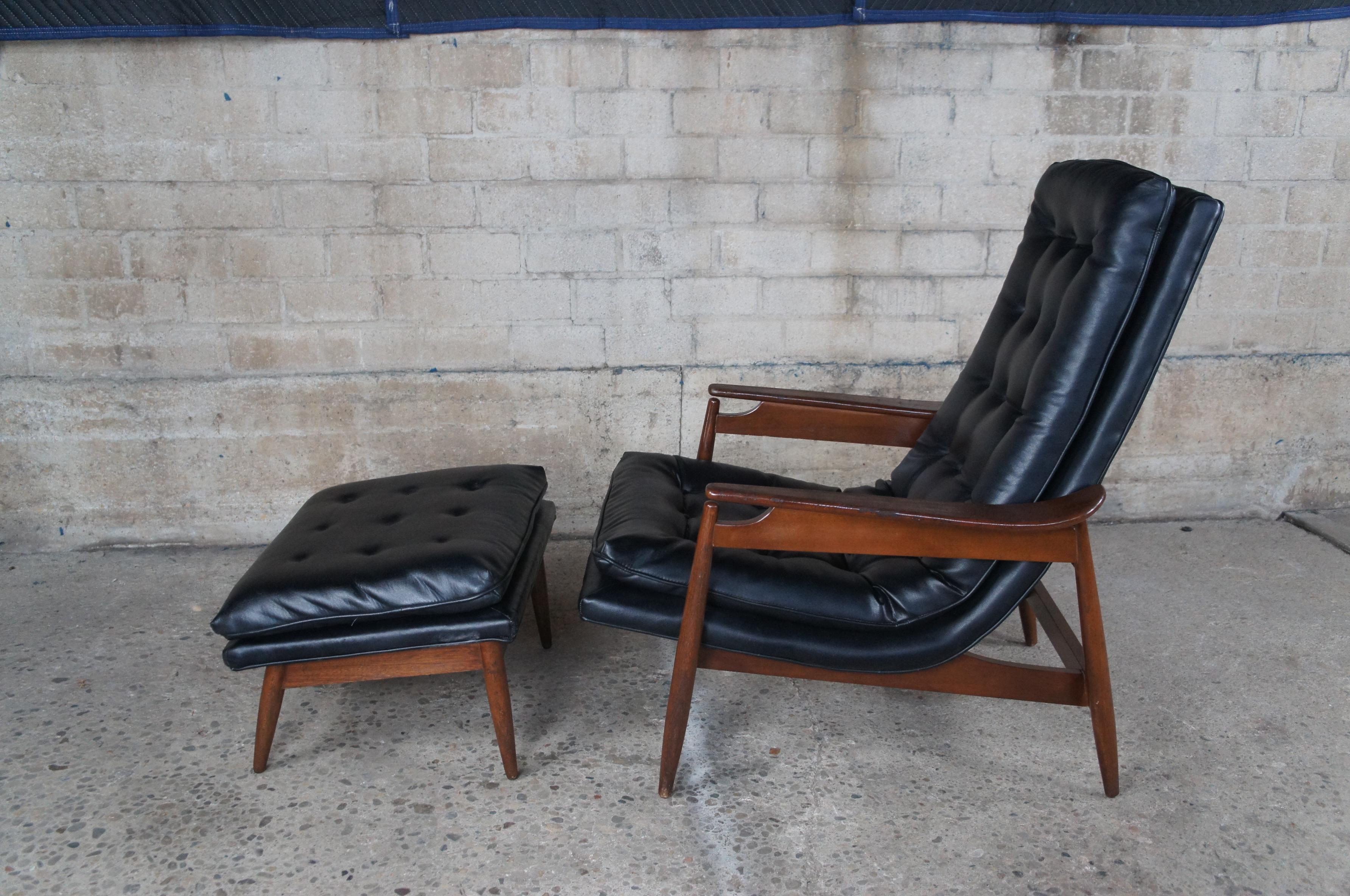 Milo Baughman Mid-Century Modern Black Scoop Lounge Armchair & Ottoman 3