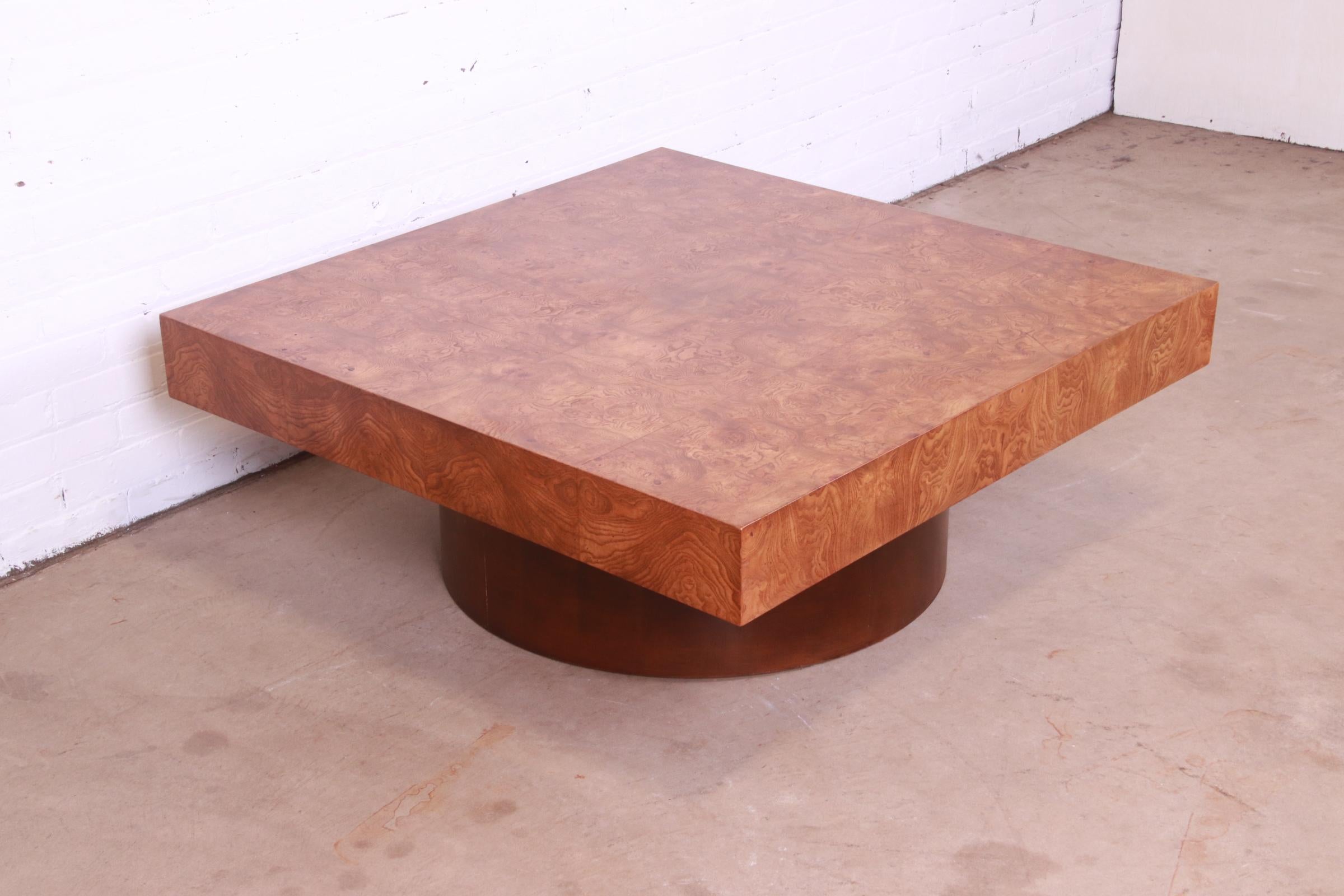 Walnut Milo Baughman Mid-Century Modern Burl Wood Coffee Table, 1970s