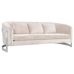 Milo Baughman Mid-Century Modern Cantilever Curved Chrome Sofa 